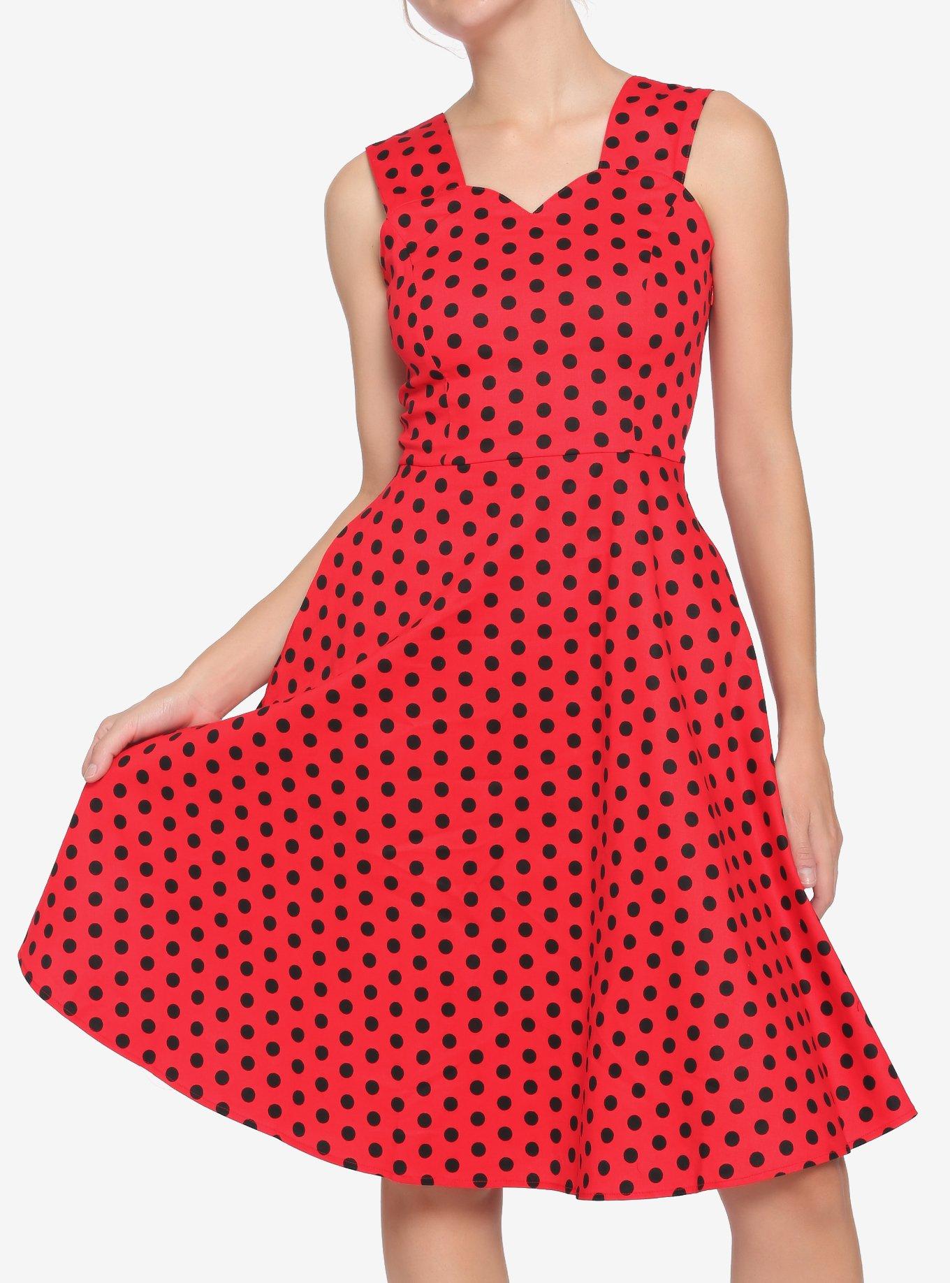 red and black polka dot dress