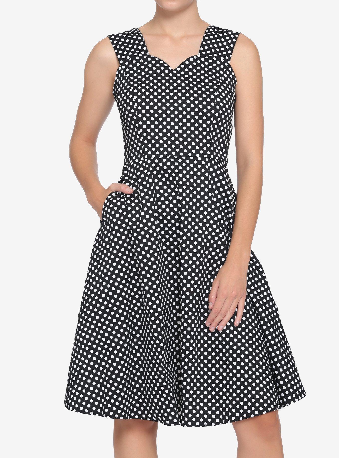 Black White Polka Dot Dress, BLACK, hi-res