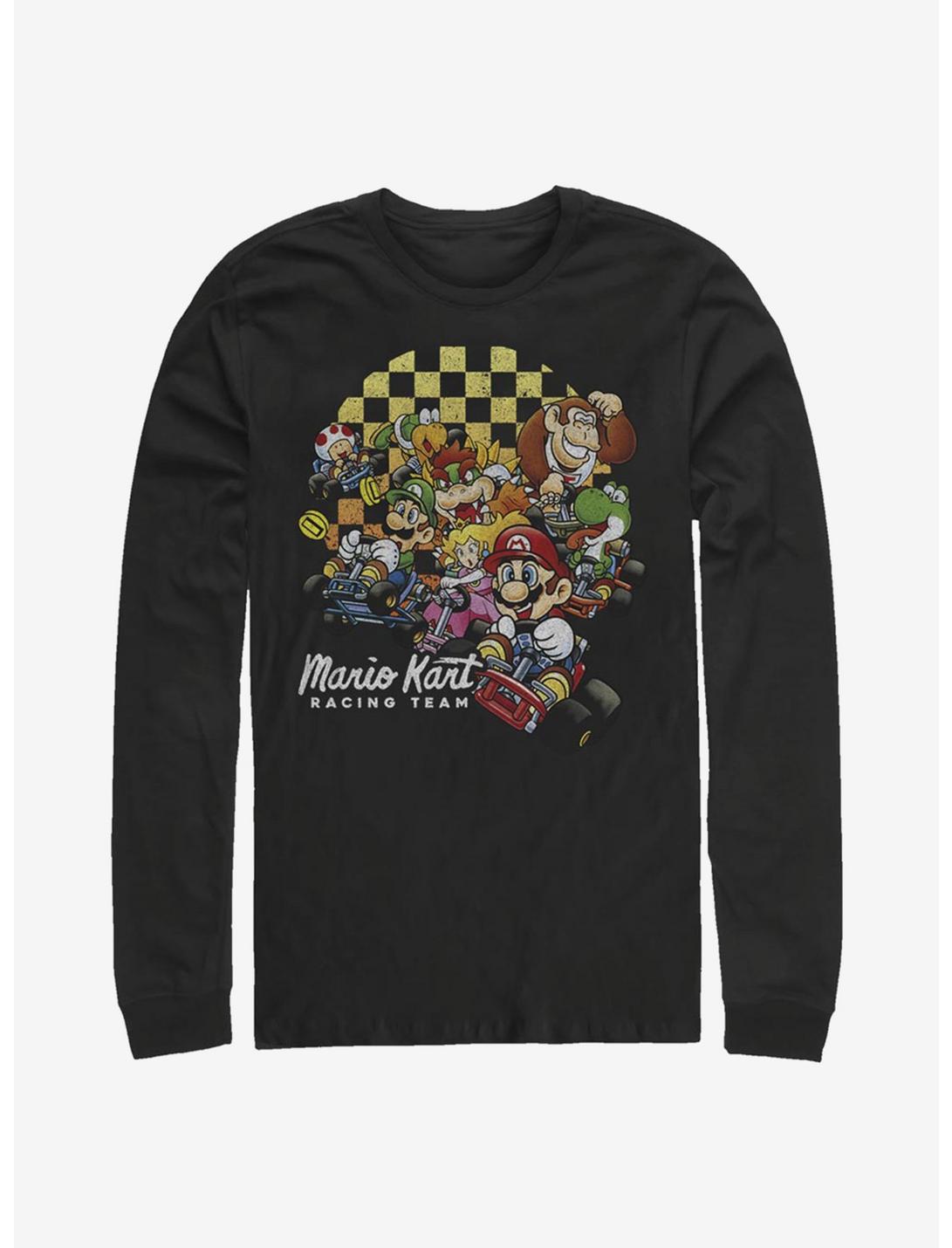 Super Mario Checkered Kart Long-Sleeve T-Shirt, BLACK, hi-res