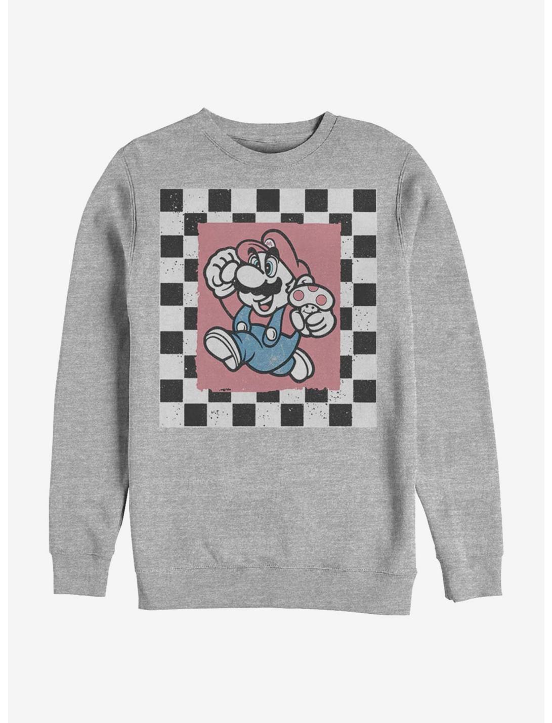 Super Mario Chubby Checkers Crew Sweatshirt, ATH HTR, hi-res