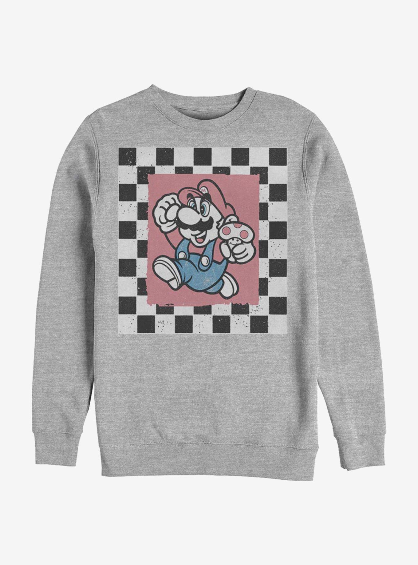 Super Mario Chubby Checkers Crew Sweatshirt, ATH HTR, hi-res