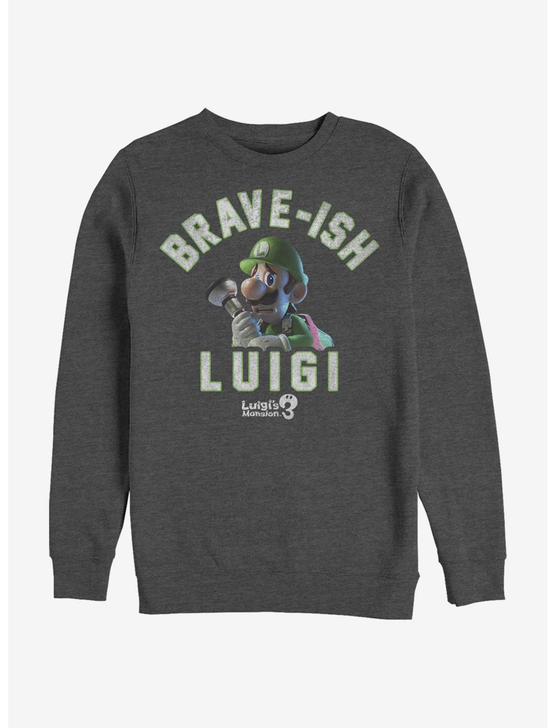 Super Mario Brave-Ish Luigi Crew Sweatshirt, CHAR HTR, hi-res