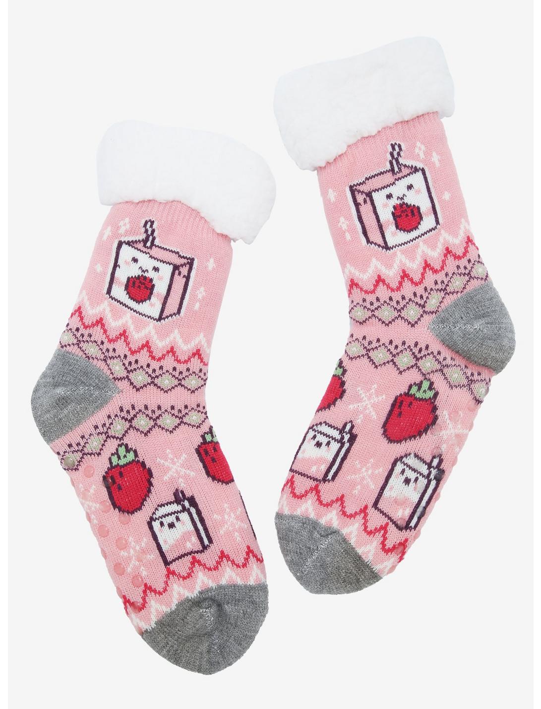 Strawberry Milk Cozy Slipper Socks, , hi-res