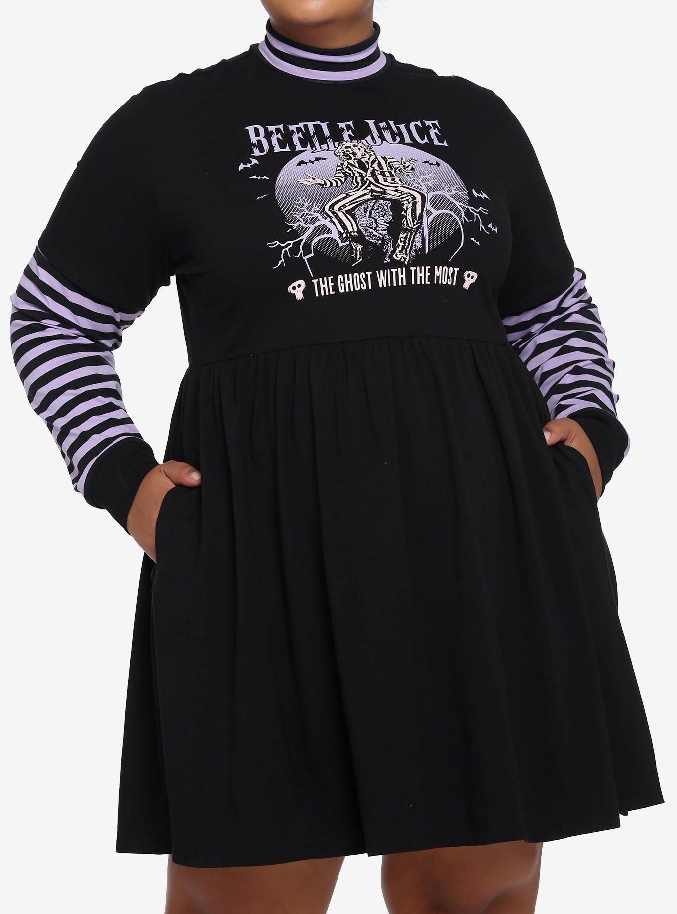 Beetlejuice Stripe Twofer Dress Plus Size, MULTI, hi-res
