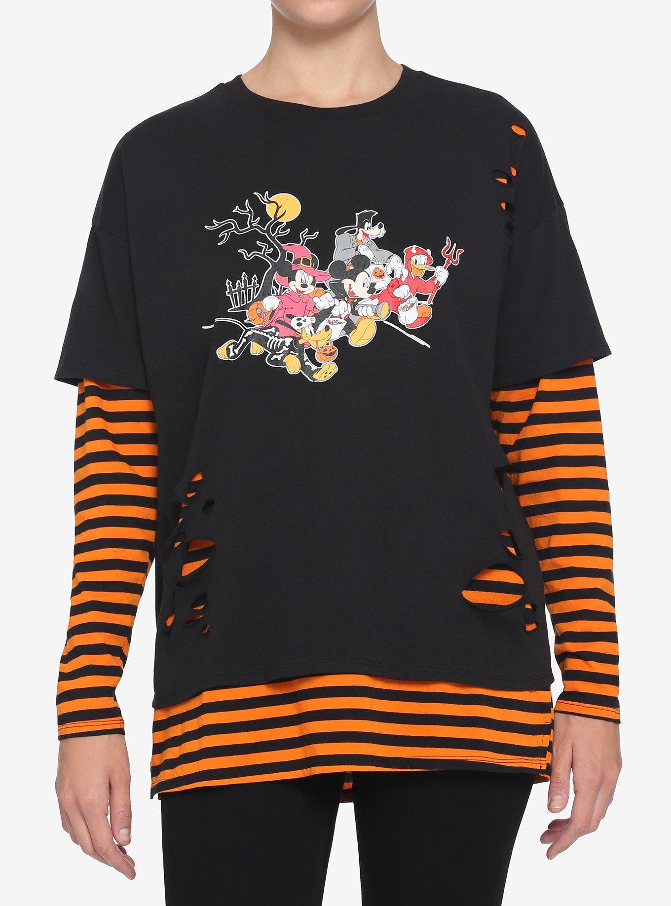 Disney Mickey Mouse & Friends Halloween Stripe Girls Twofer Long-Sleeve T-Shirt, MULTI, hi-res