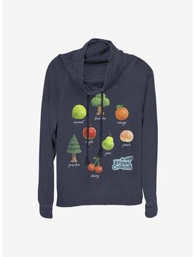 Animal Crossing Fruit And Trees Cowlneck Long-Sleeve Girls Top, NAVY, hi-res