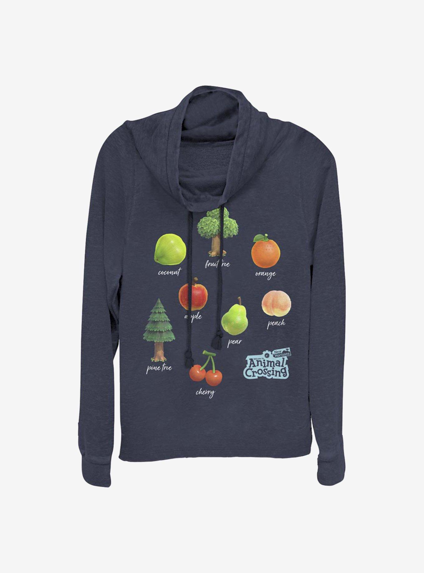 Animal Crossing Fruit And Trees Cowlneck Long-Sleeve Girls Top, NAVY, hi-res