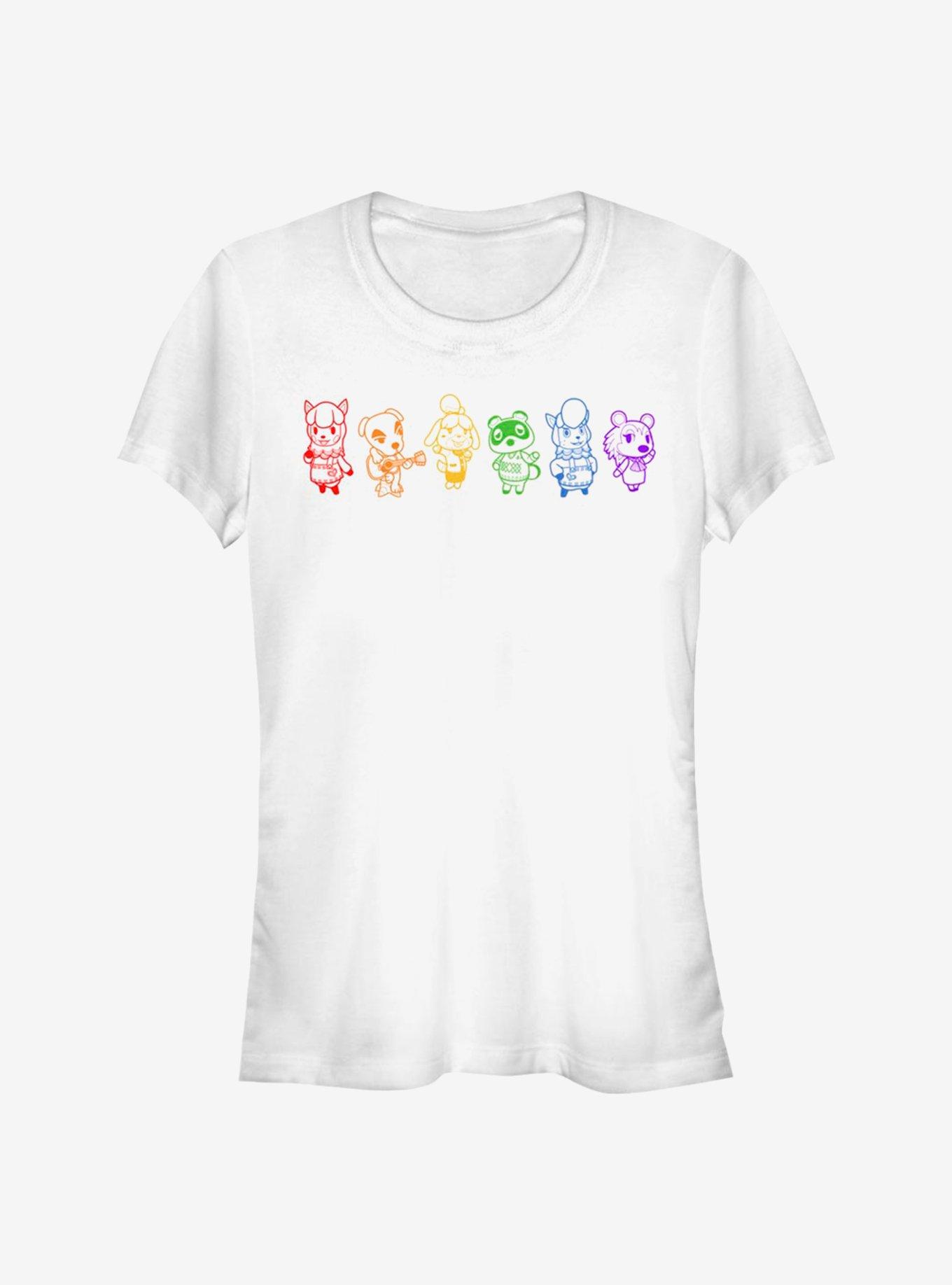 Animal Crossing Line Art Rainbow Girls T-Shirt, WHITE, hi-res