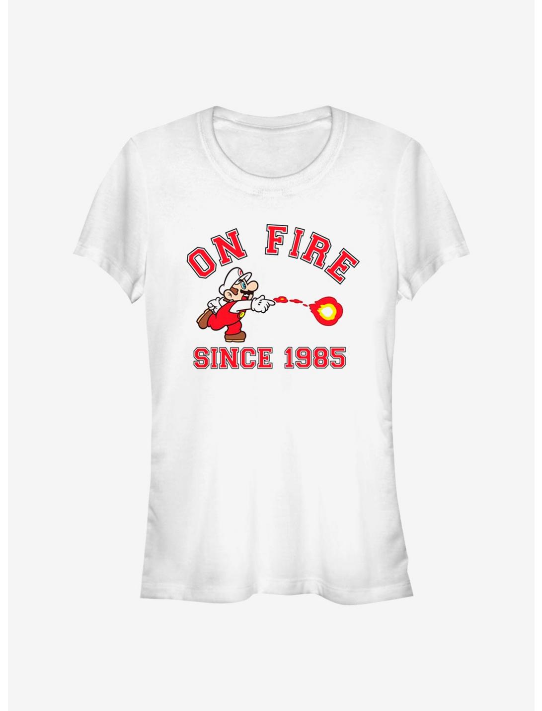 Super Mario On Fire Girls T-Shirt, WHITE, hi-res