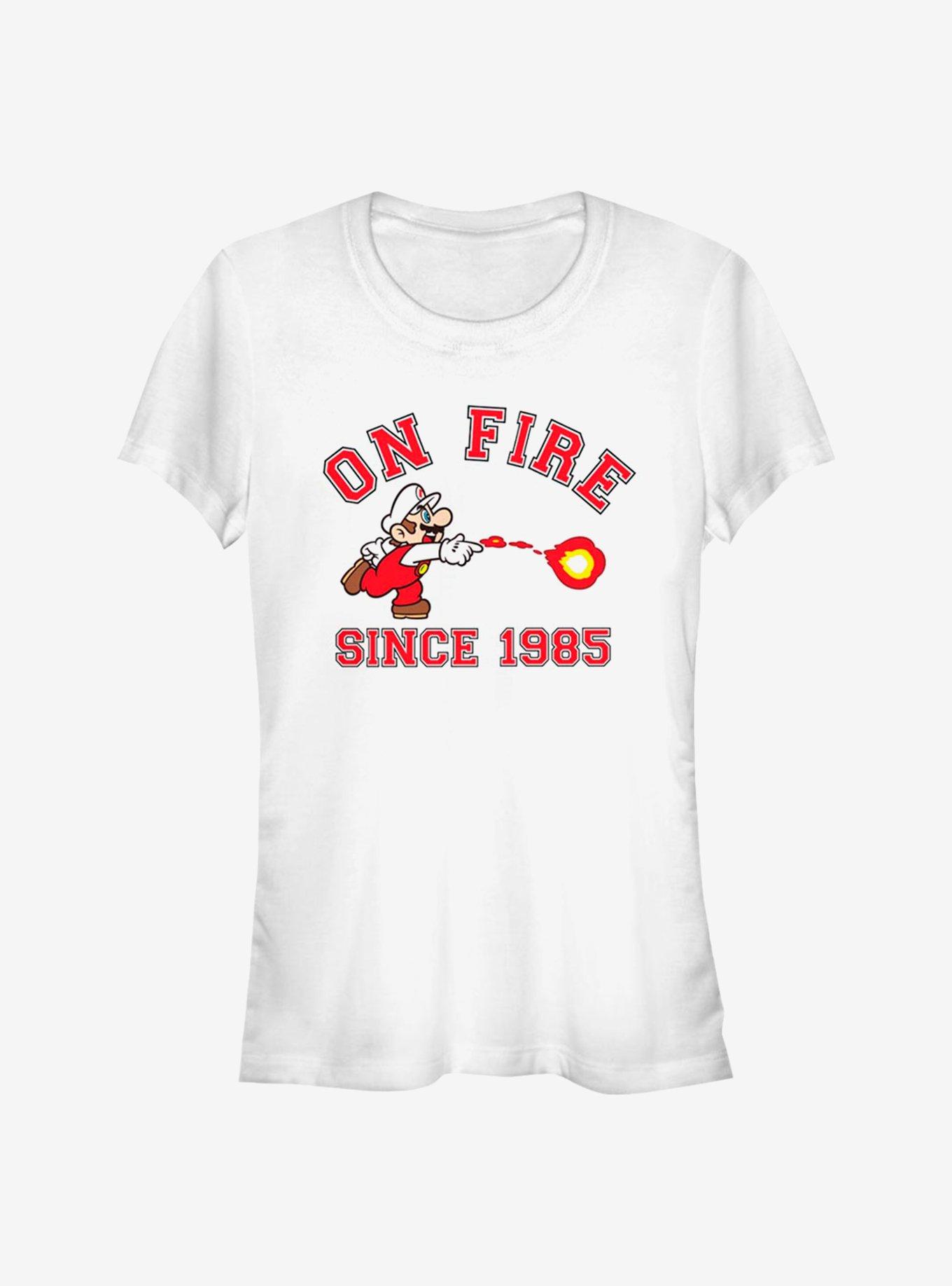 Super Mario On Fire Girls T-Shirt, WHITE, hi-res