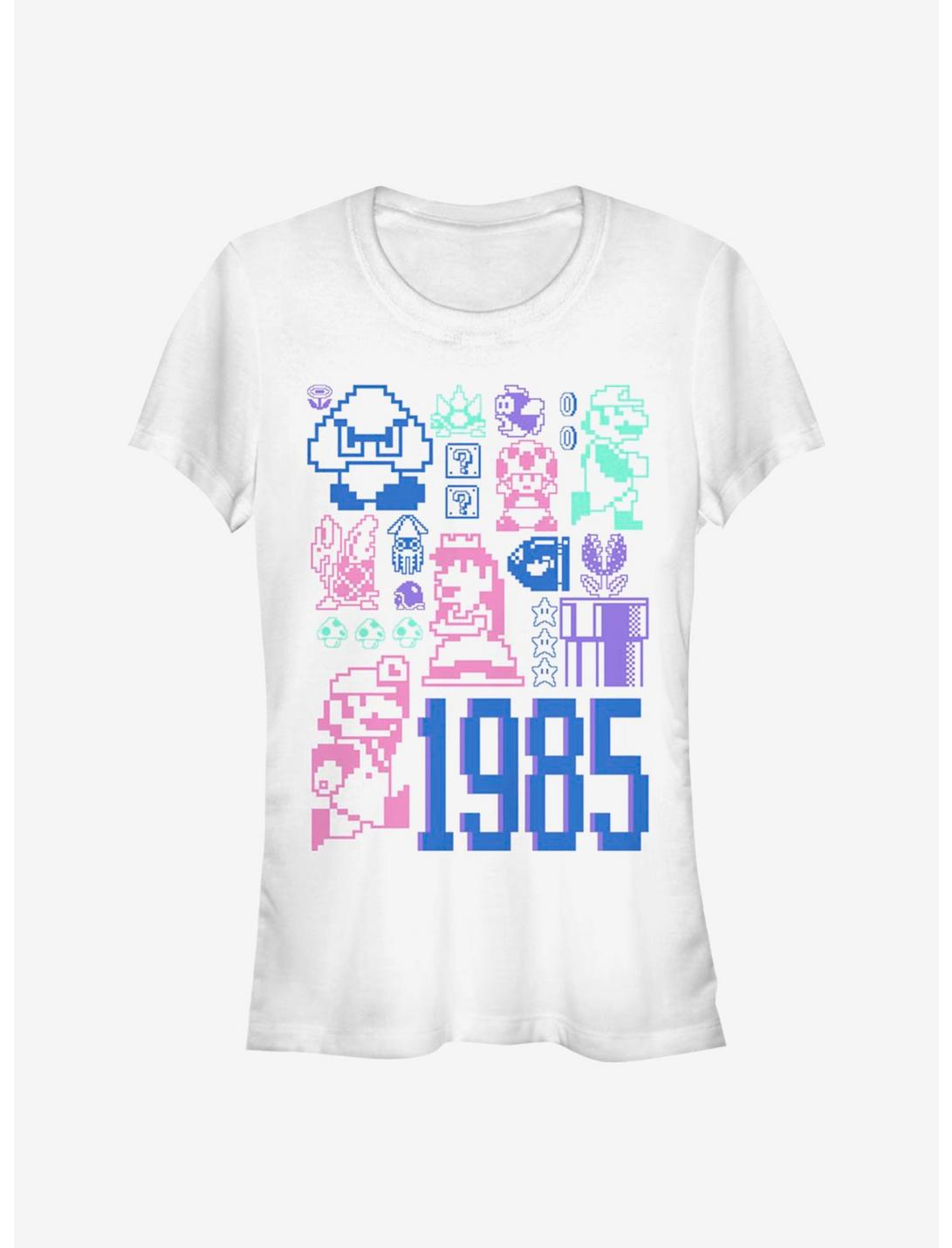 Super Mario Pastel Mario Jumble Girls T-Shirt, WHITE, hi-res