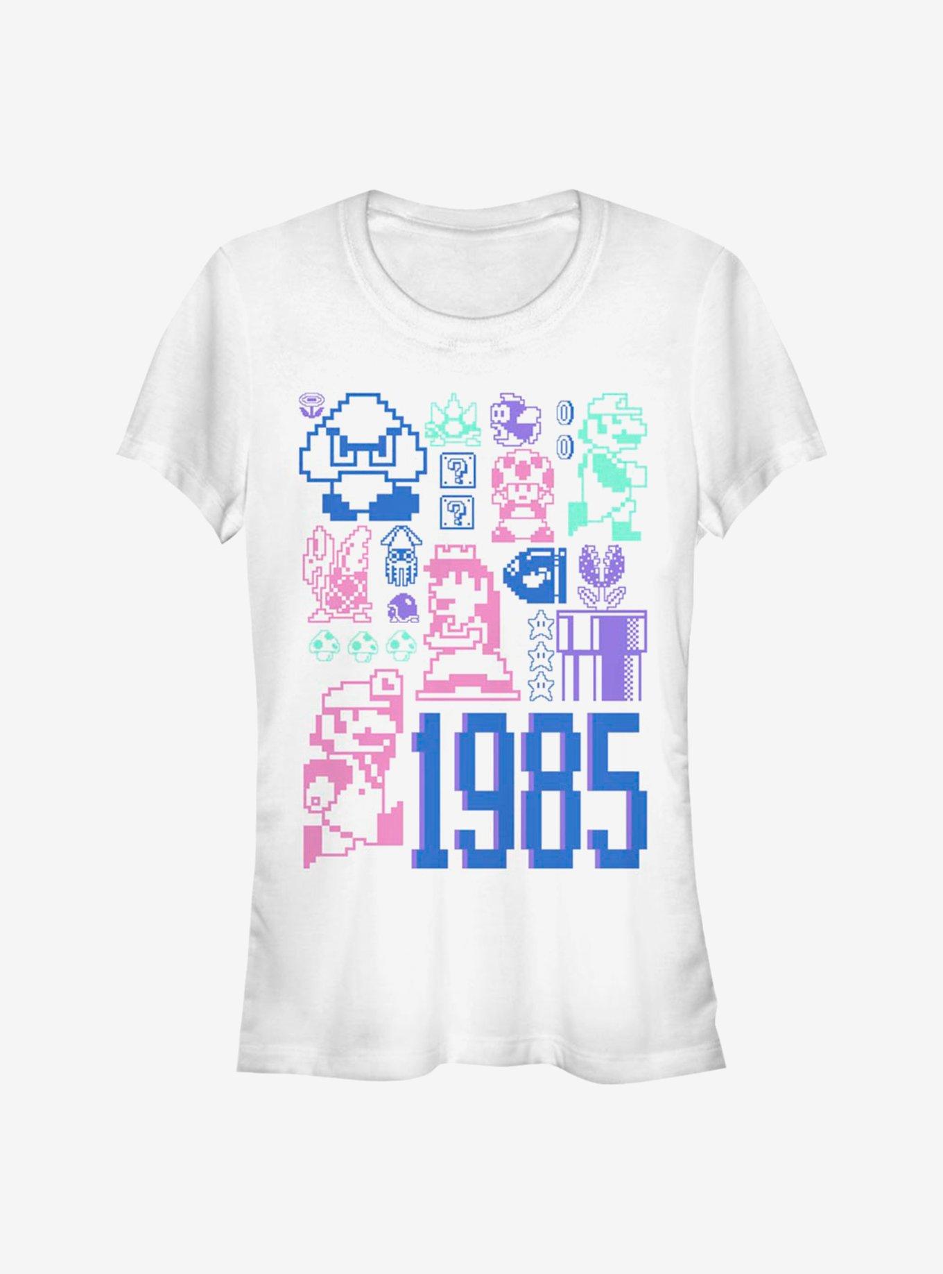 Super Mario Pastel Mario Jumble Girls T-Shirt, WHITE, hi-res