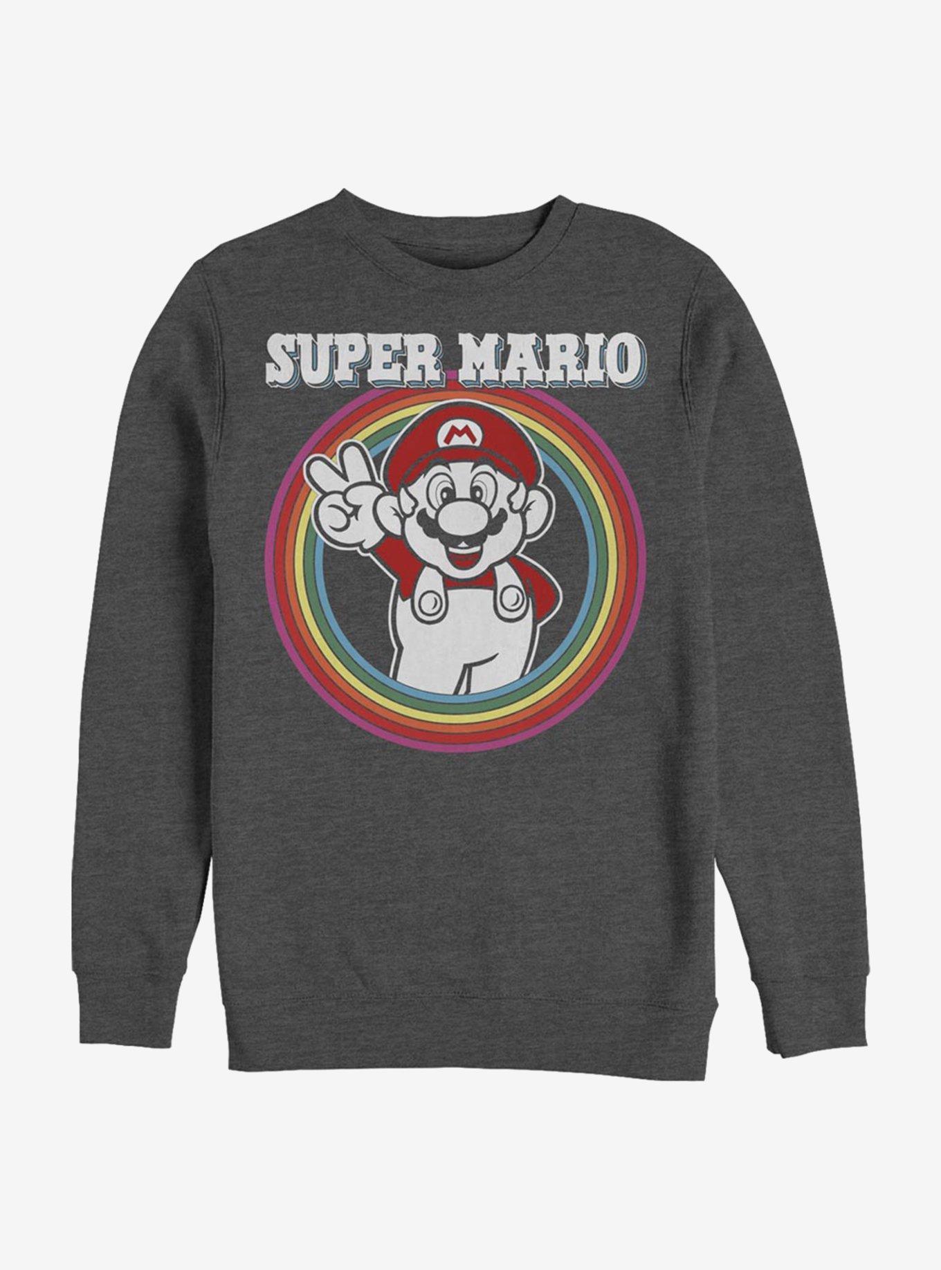 Super Mario Rainbow Mario Crew Sweatshirt, CHAR HTR, hi-res