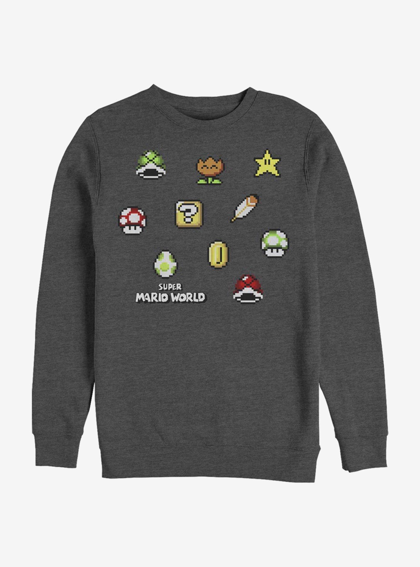 Super Mario Maker Items Scatter Crew Sweatshirt, CHAR HTR, hi-res