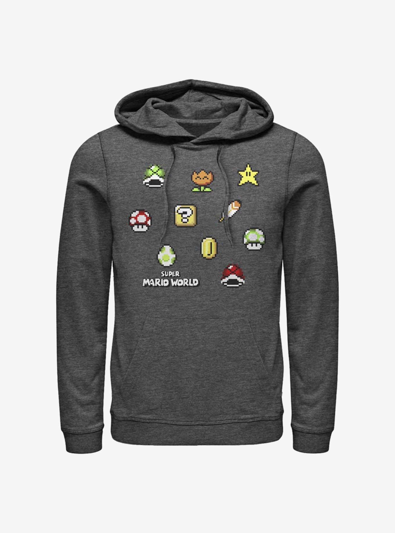 Super Mario Maker Items Scatter Hoodie, CHAR HTR, hi-res