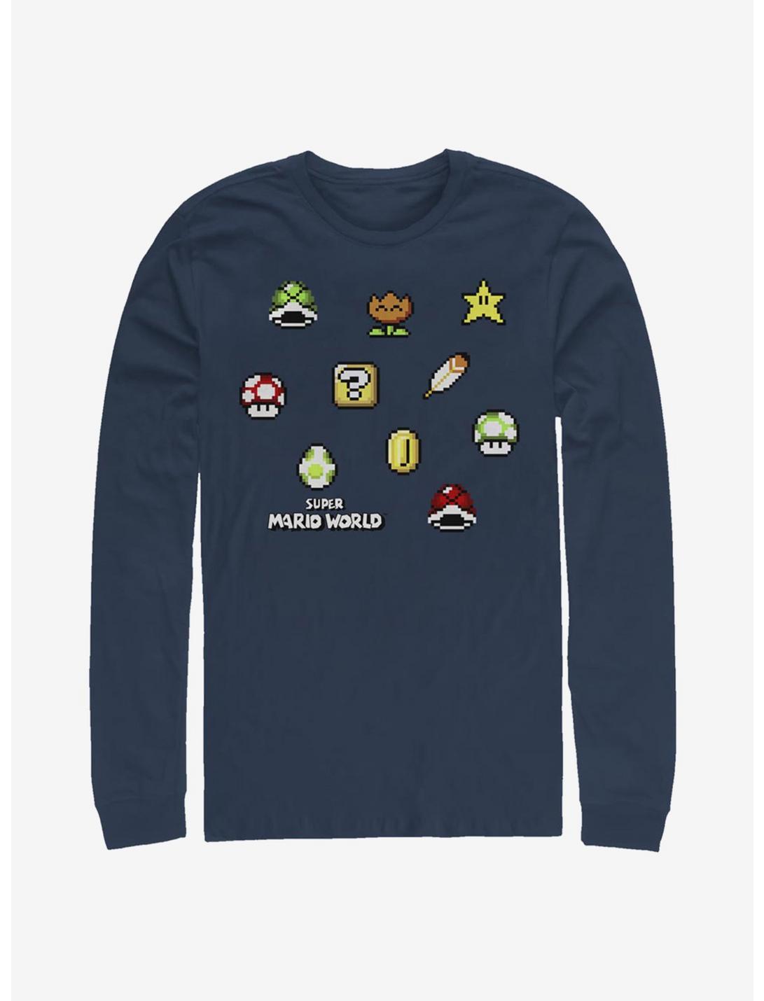 Super Mario Maker Items Scatter Long-Sleeve T-Shirt, NAVY, hi-res