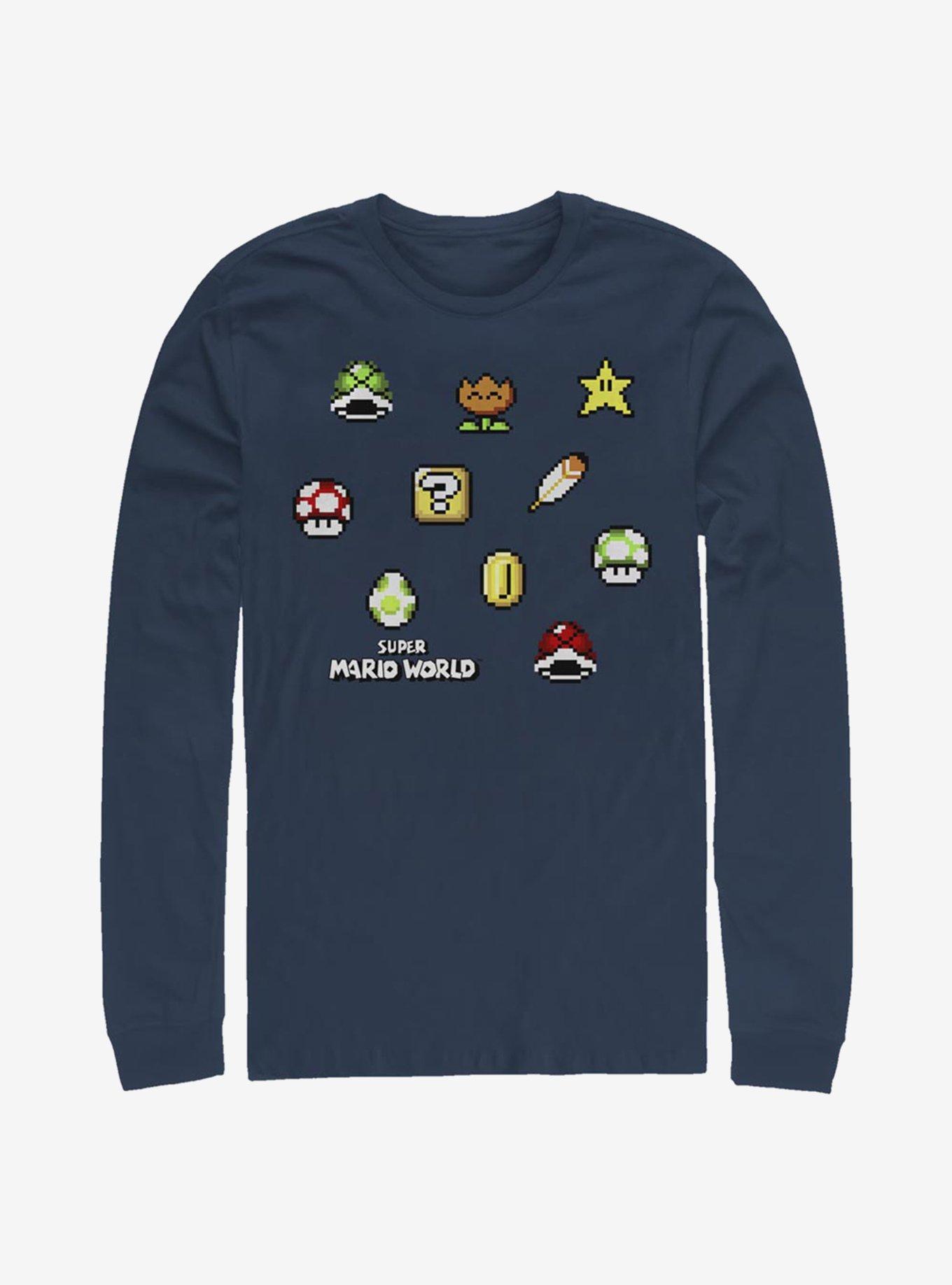 Super Mario Maker Items Scatter Long-Sleeve T-Shirt, NAVY, hi-res