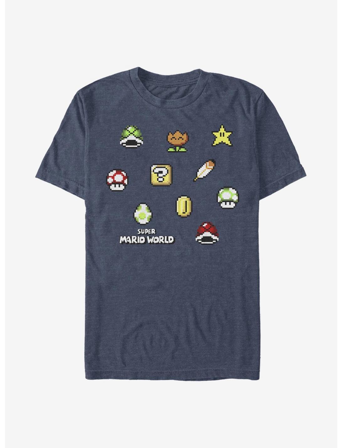 Super Mario Maker Items Scatter T-Shirt, NAVY HTR, hi-res