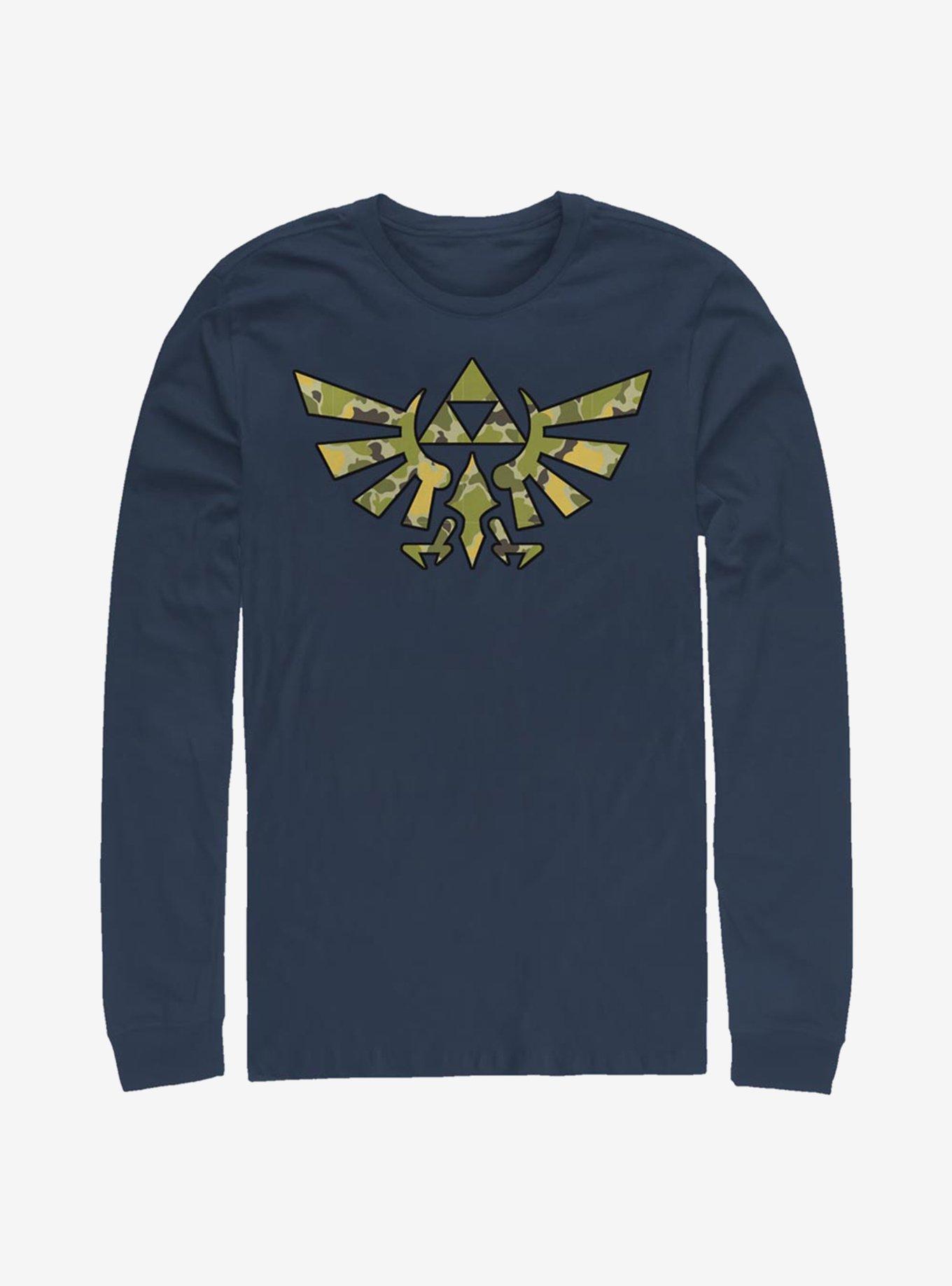 The Legend Of Zelda Camo Crest Long-Sleeve T-Shirt, NAVY, hi-res