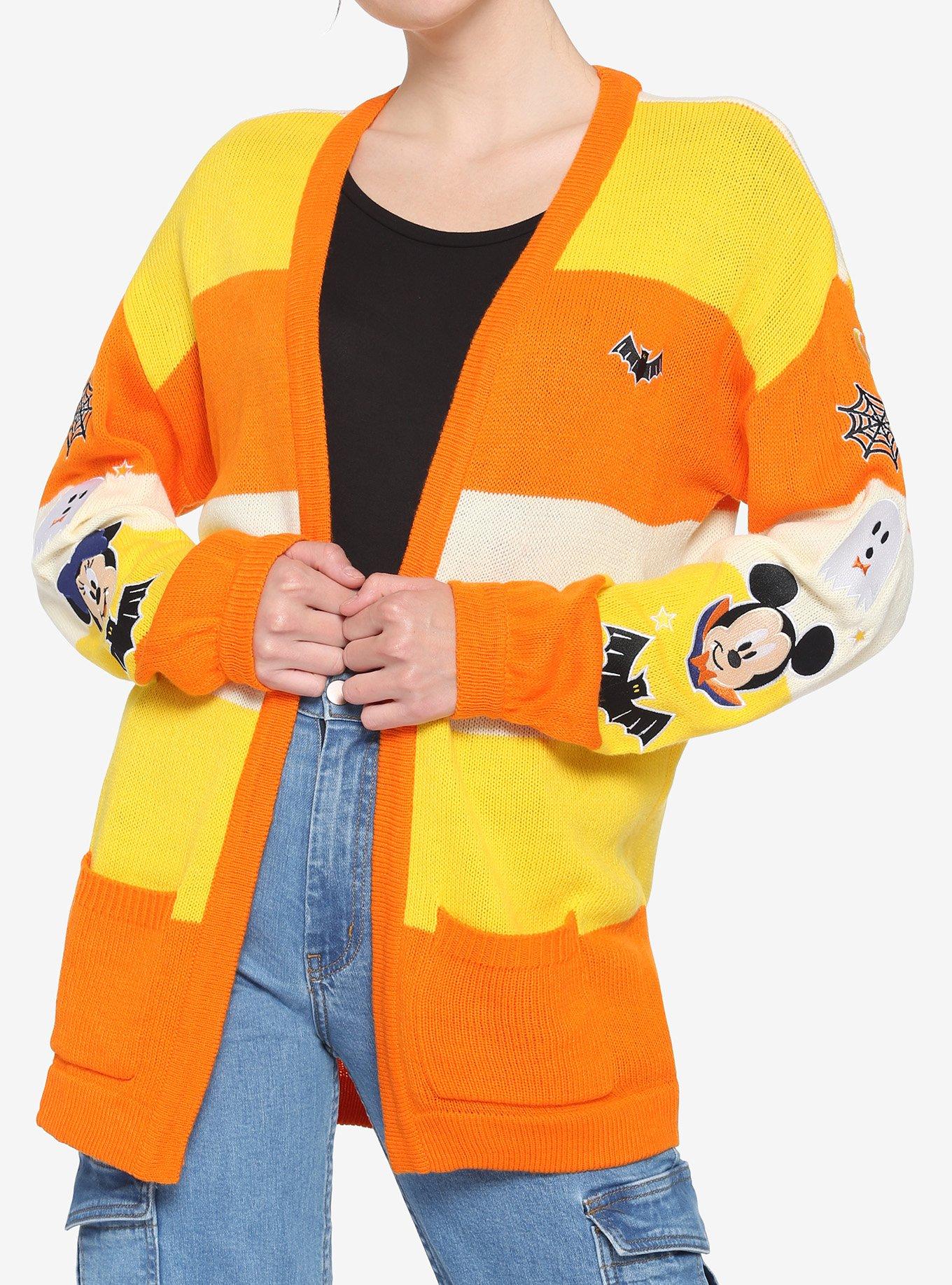 Disney Mickey Mouse Halloween Candy Corn Stripe Open Cardigan