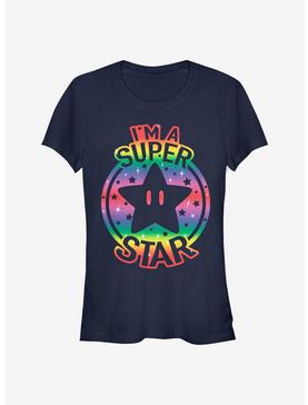 Super Mario Rainbow Super Star Girls T-Shirt, NAVY, hi-res