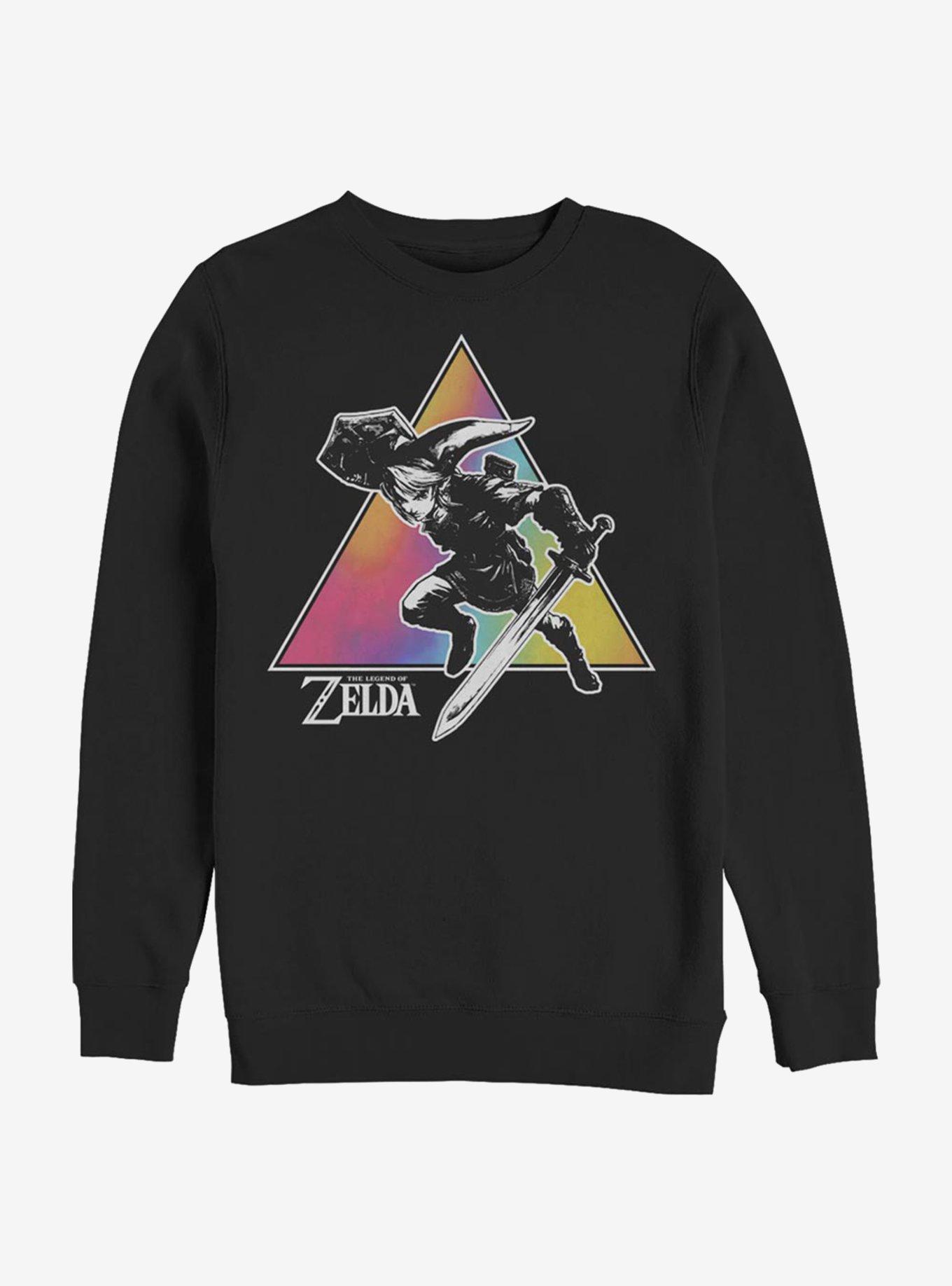 The Legend Of Zelda Tie Dye Link Silhouette Crew Sweatshirt, BLACK, hi-res