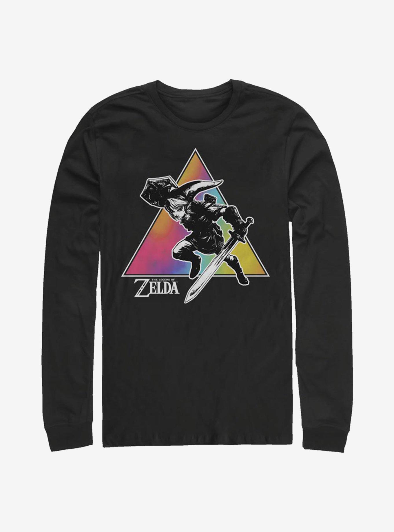 The Legend Of Zelda Tie Dye Link Silhouette Long-Sleeve T-Shirt, BLACK, hi-res