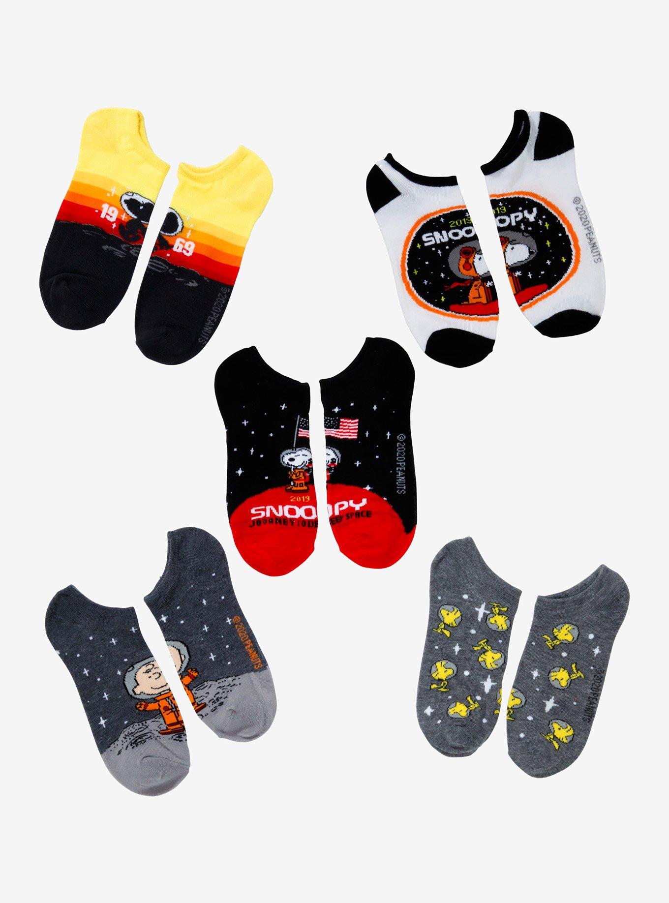 Peanuts Space No-Show Socks 5 Pair, , hi-res