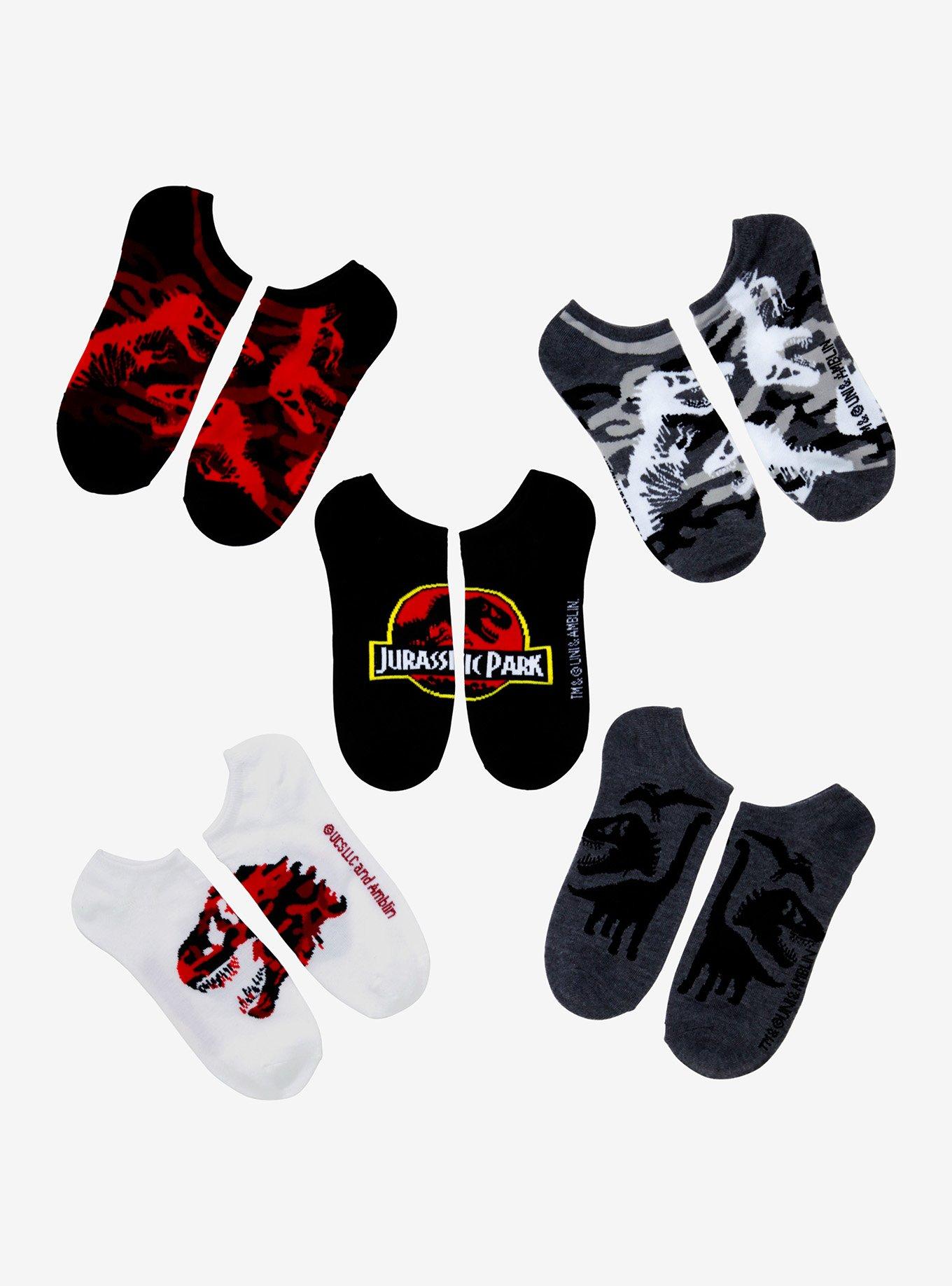 Jurassic Park Skeleton No-Show Socks 5 Pair, , hi-res