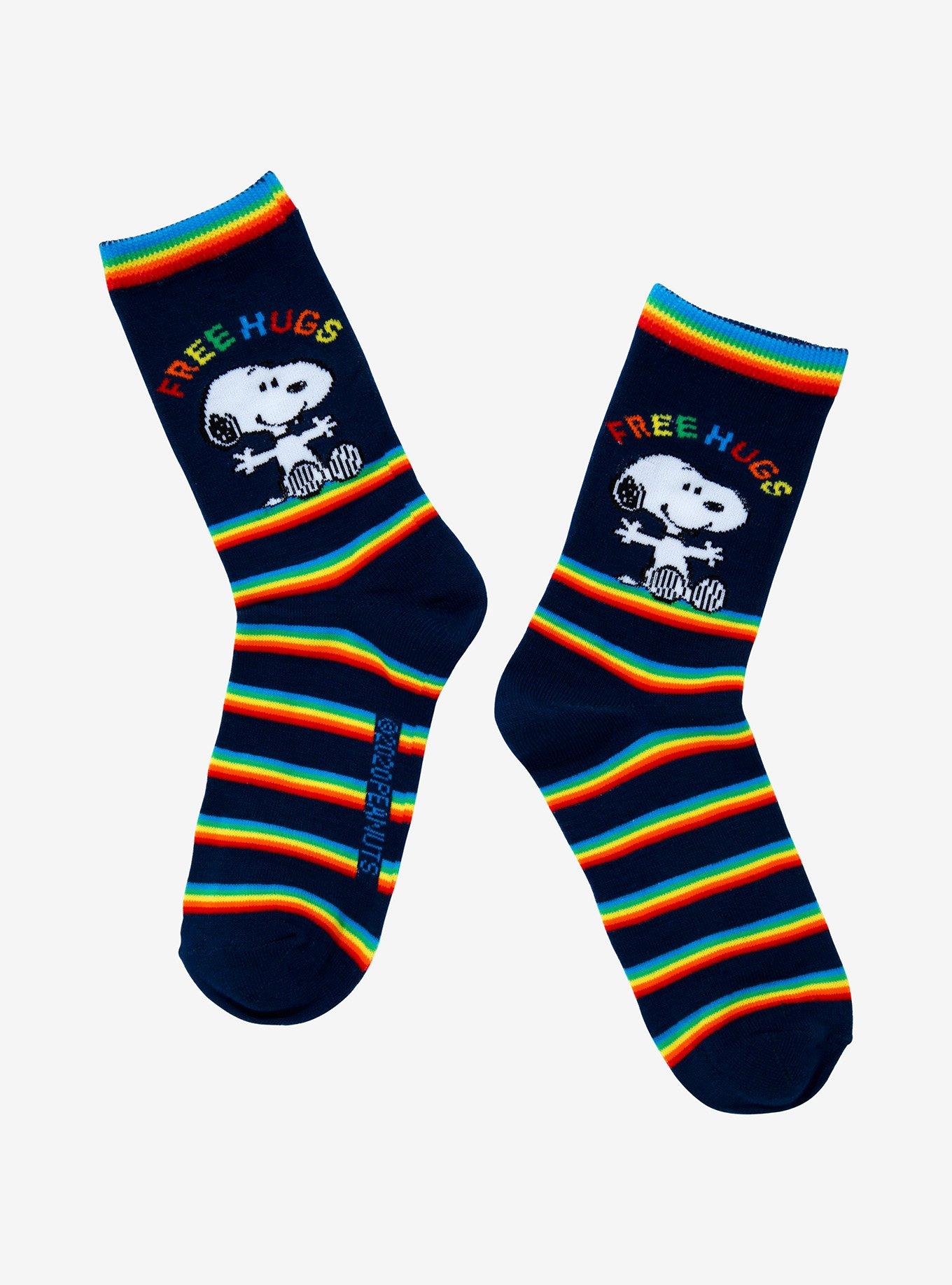 Peanuts Snoopy Free Hugs Stripe Crew Socks, , hi-res