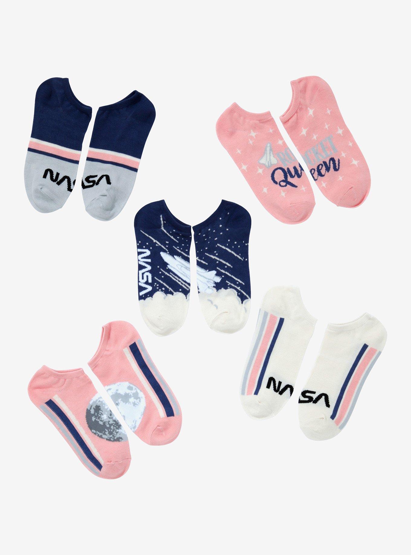 NASA Pink Blue & Grey No-Show Socks 5 Pair, , hi-res