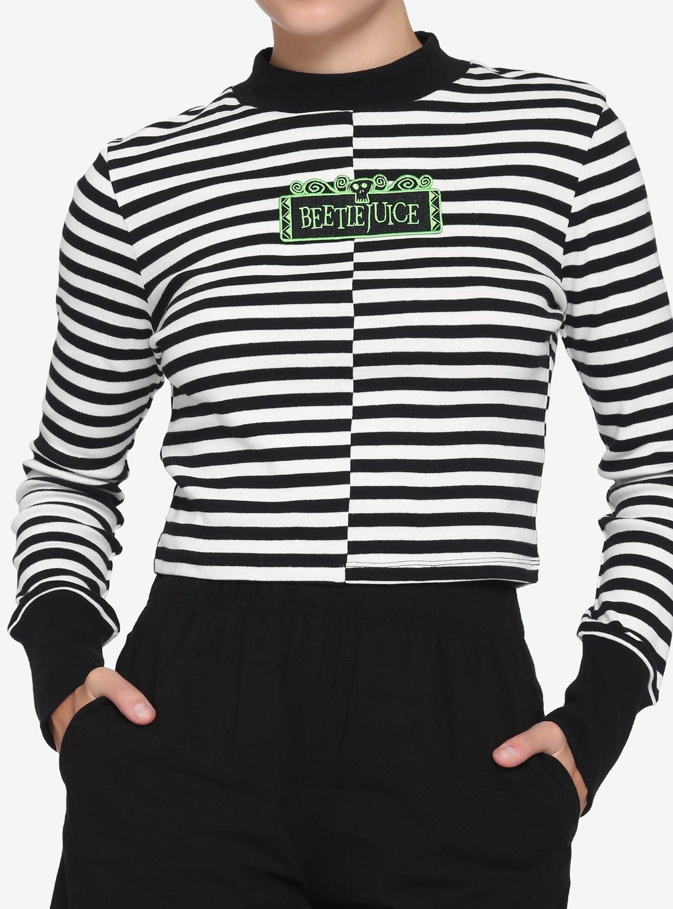 Beetlejuice Stripe Split Mock Neck Top, MULTI, hi-res