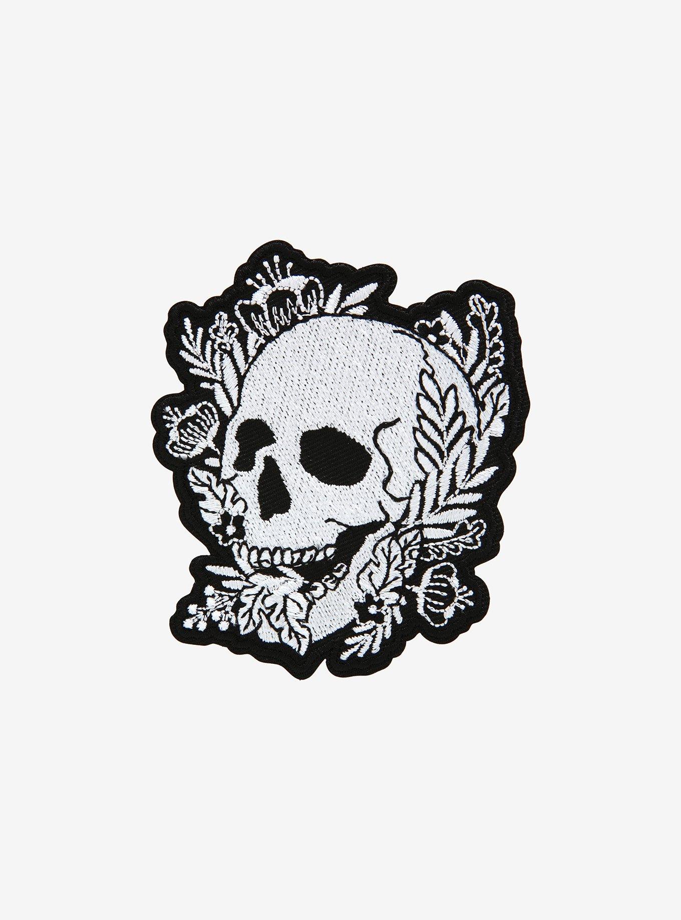 Floral Skull Black & White Patch, , hi-res