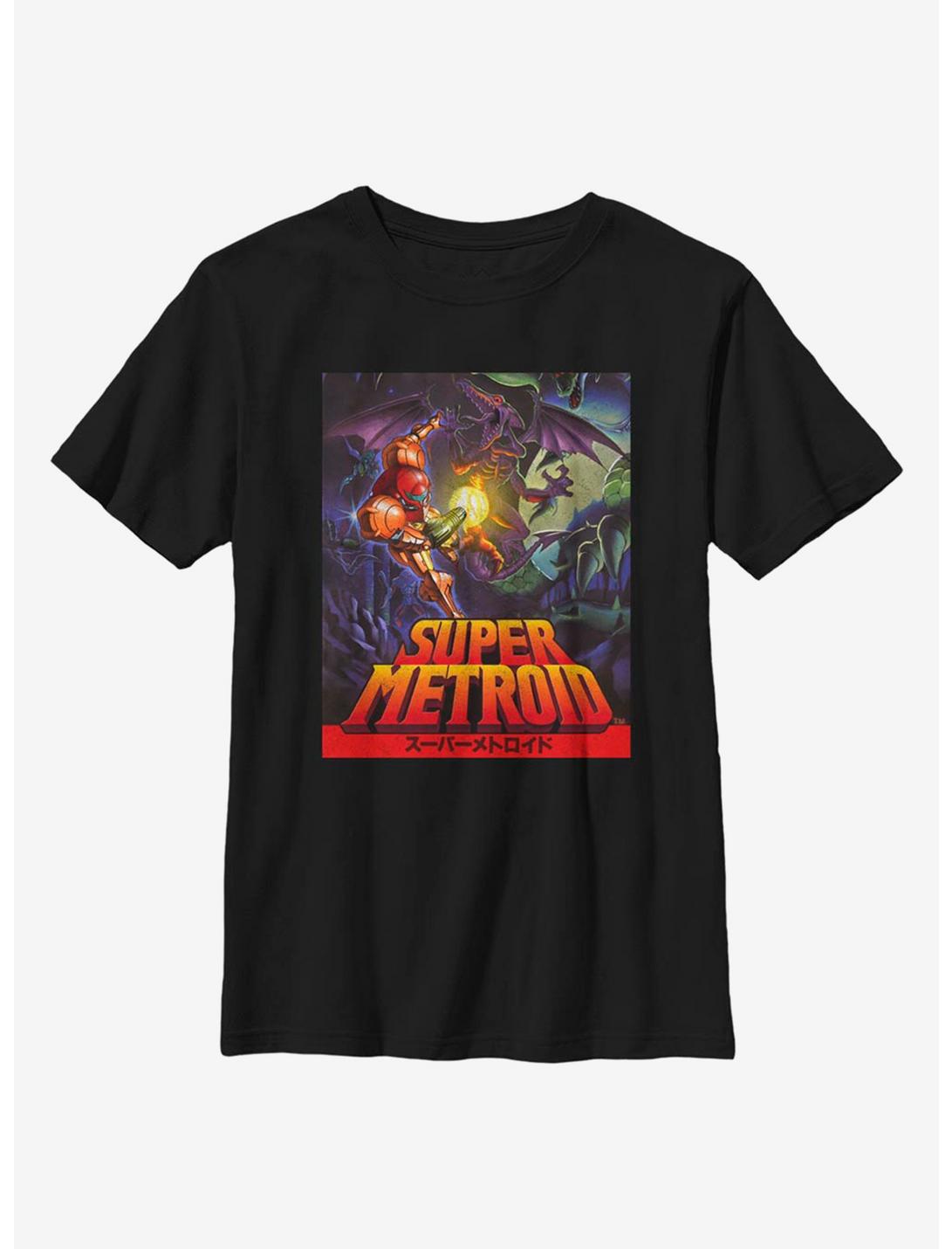 Nintendo Super Metroid Cover Youth T-Shirt, BLACK, hi-res