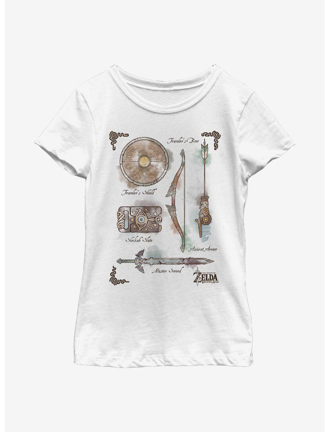 Nintendo The Legend Of Zelda Inventory Youth Girls T-Shirt, WHITE, hi-res