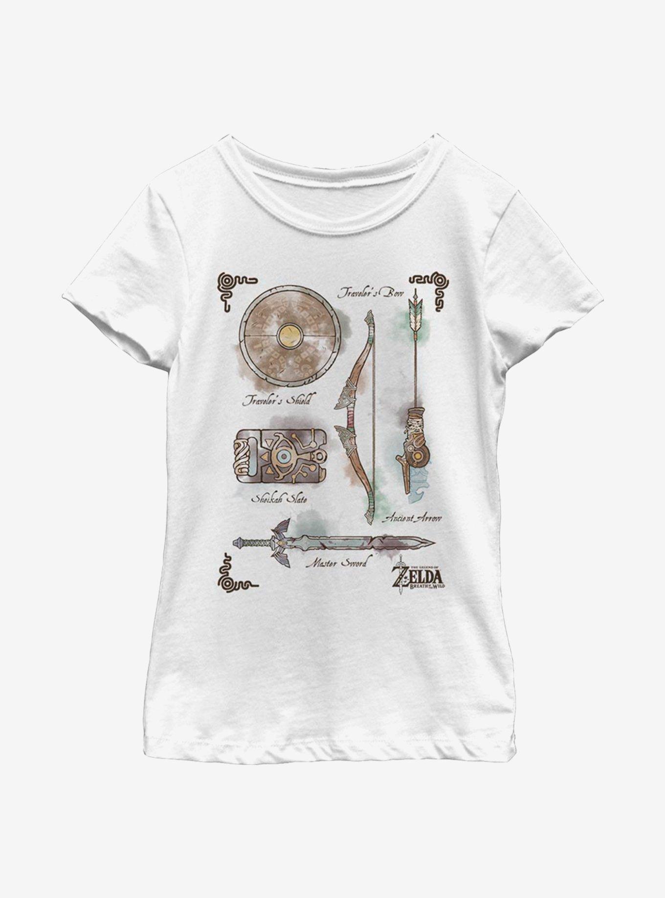 Nintendo The Legend Of Zelda Inventory Youth Girls T-Shirt, WHITE, hi-res