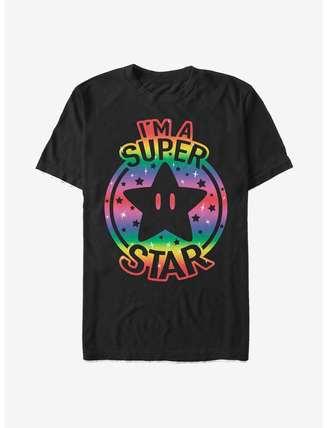 Nintendo Super Mario Rainbow Super Star T-Shirt, BLACK, hi-res