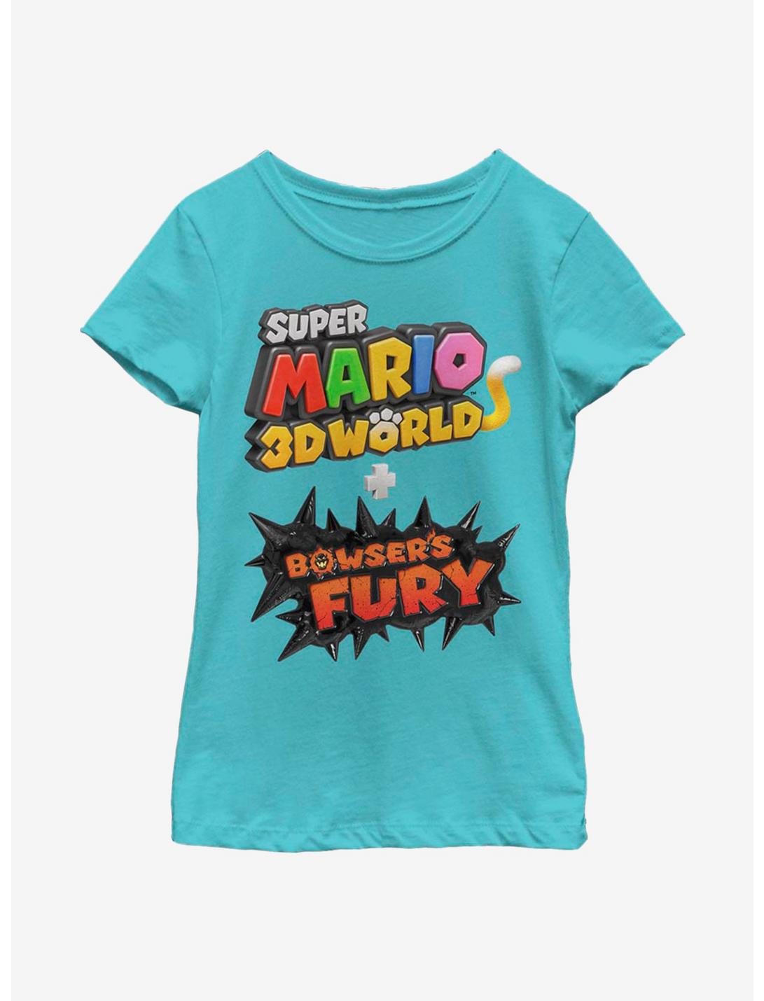 Nintendo Super Mario 3D Bowser's Fury Logo Youth Girls T-Shirt, TAHI BLUE, hi-res