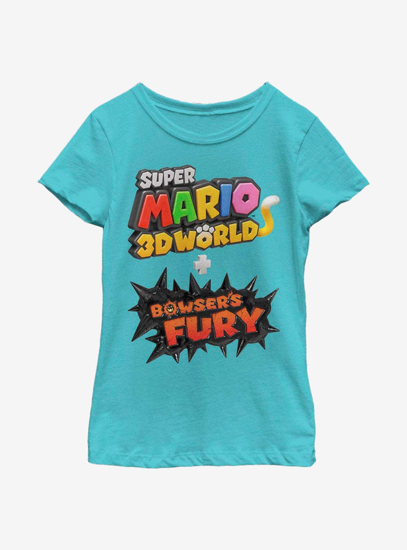Nintendo Super Mario 3D Bowser's Fury Logo Youth Girls T-Shirt, TAHI BLUE, hi-res