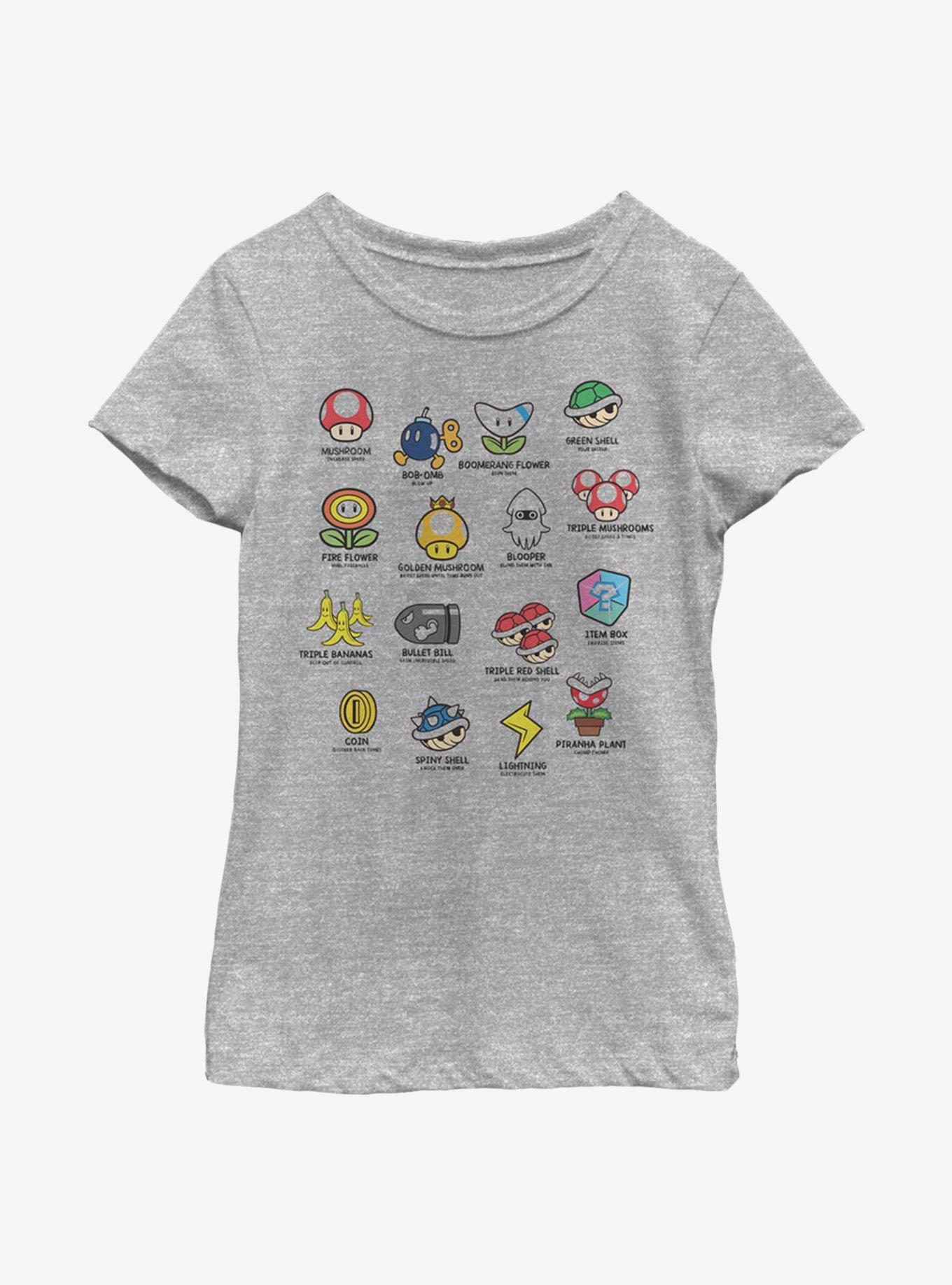 Nintendo Super Mario Kart Objects Youth Girls T-Shirt, ATH HTR, hi-res