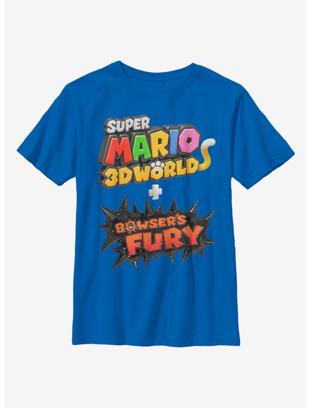 Nintendo Super Mario 3D Bowser's Fury Logo Youth T-Shirt, ROYAL, hi-res