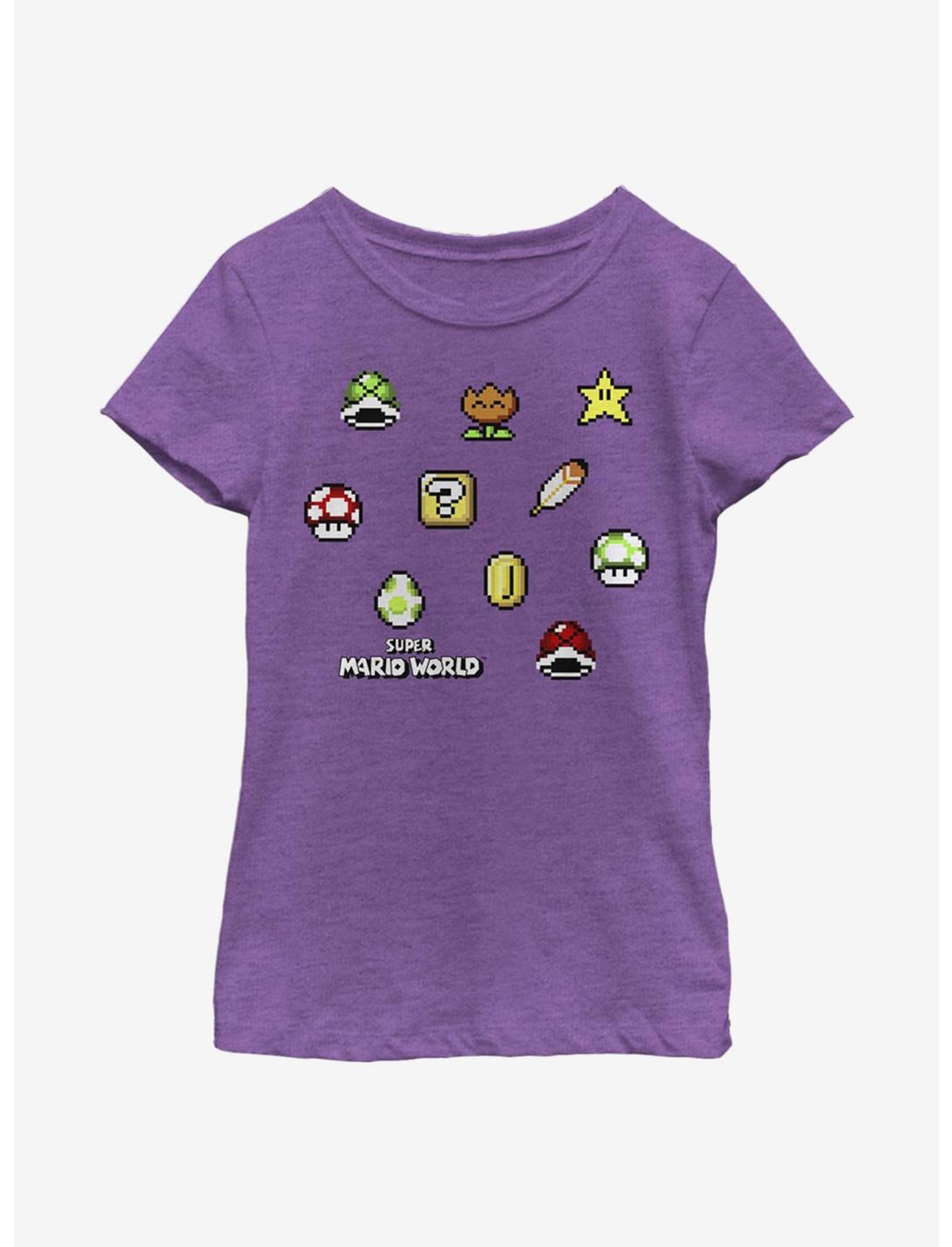 Nintendo Super Mario Maker Items Scatter Youth Girls T-Shirt, PURPLE BERRY, hi-res