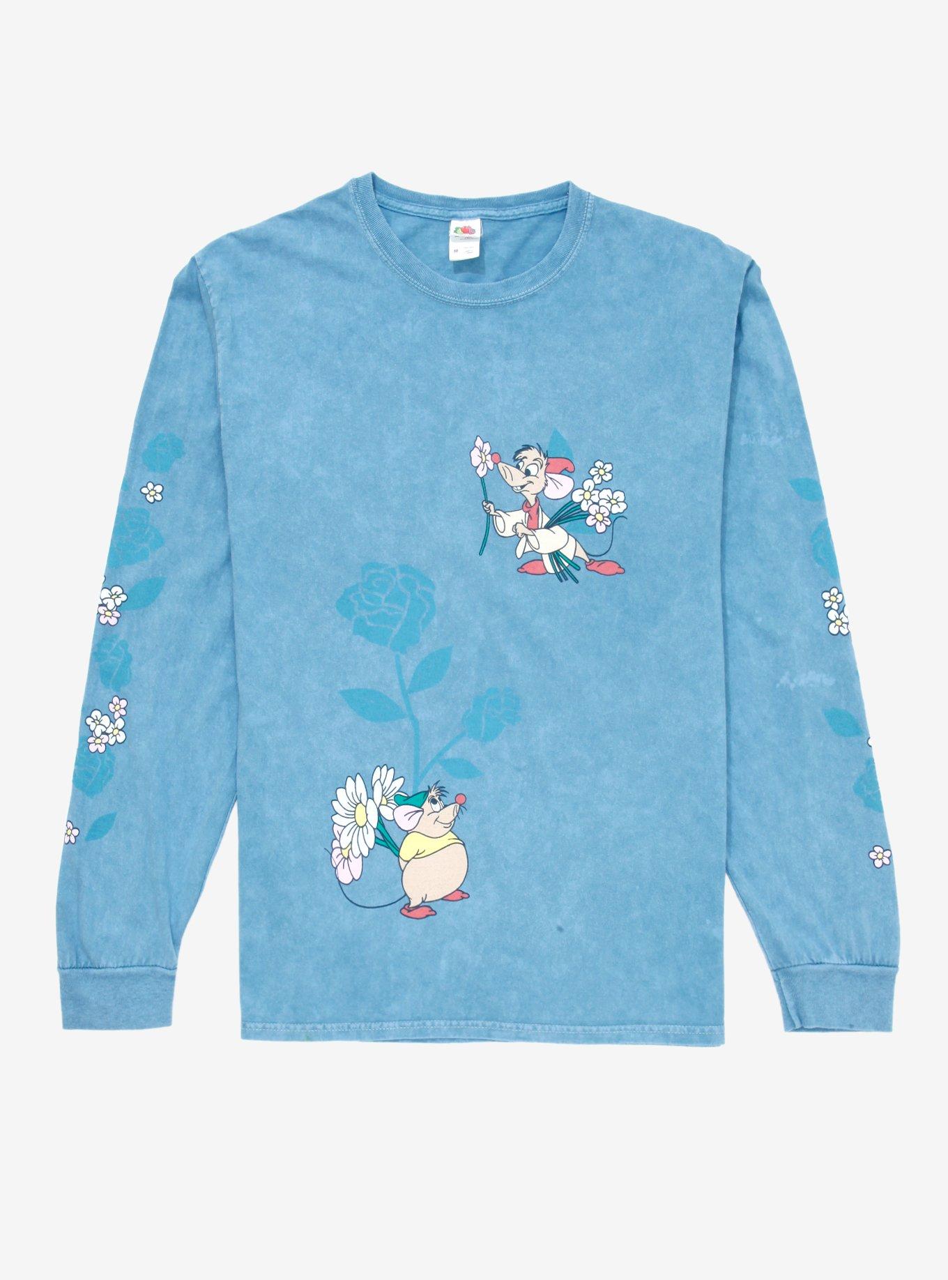 Disney Cinderella Jaq & Gus with Flowers Long Sleeve T-Shirt - BoxLunch Exclusive, LIGHT BLUE, hi-res