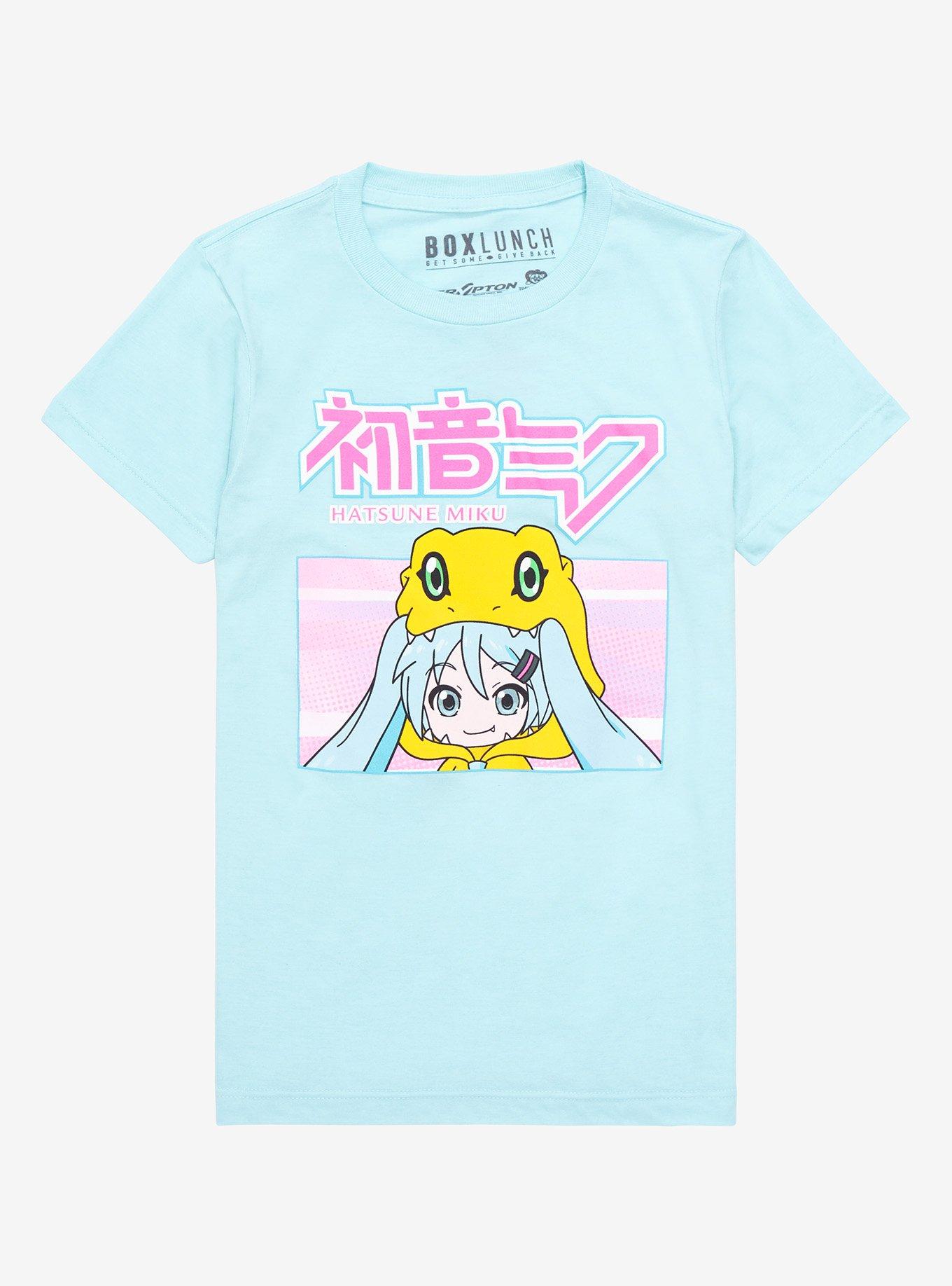 Hatsune Miku x Digimon Miku in Agumon Hoodie Women&rsquo;s T-Shirt - BoxLunch Exclusive, LIGHT BLUE, hi-res