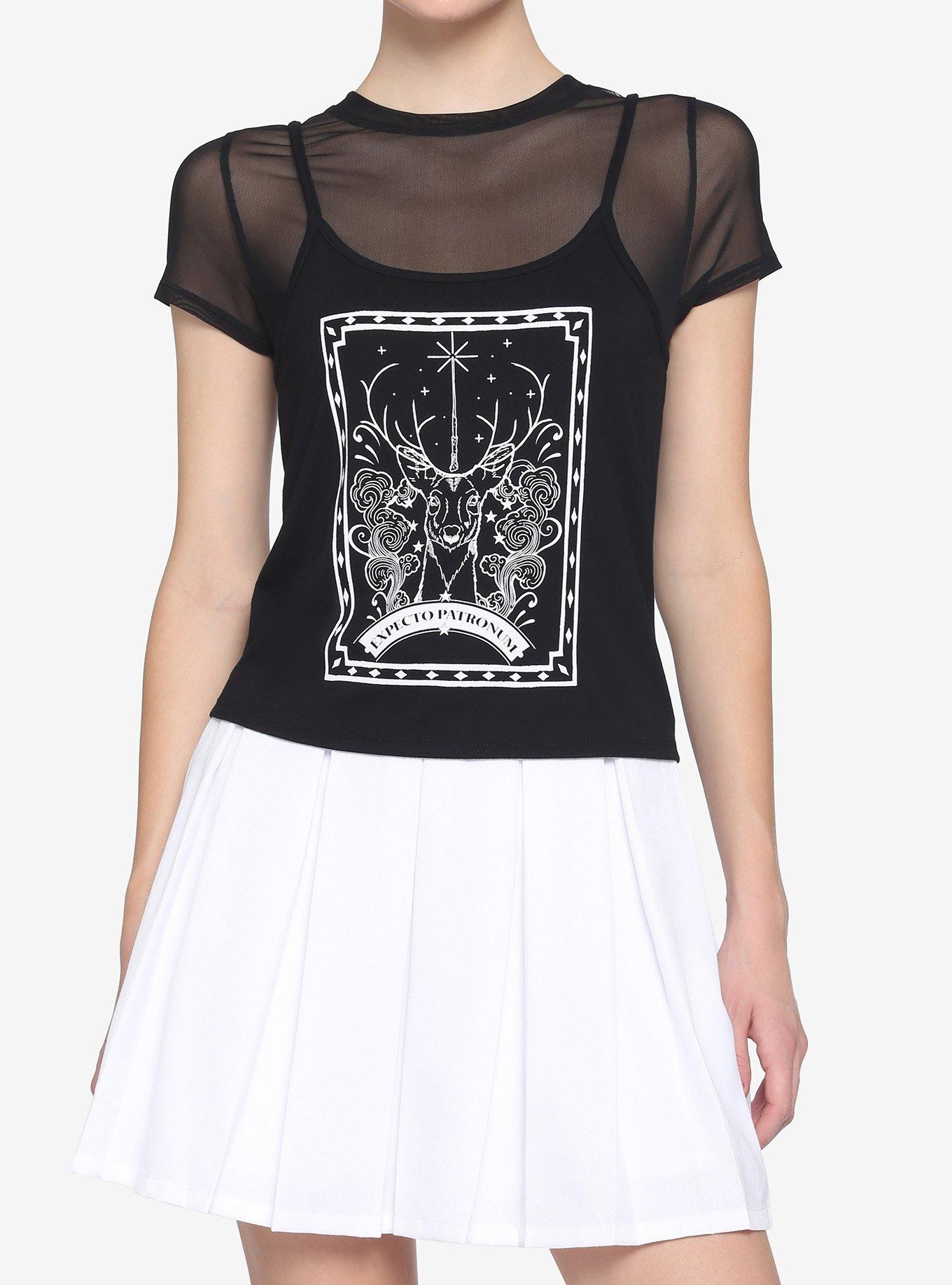 Harry Potter Patronus Mesh Girls Crop Twofer Top, MULTI, hi-res