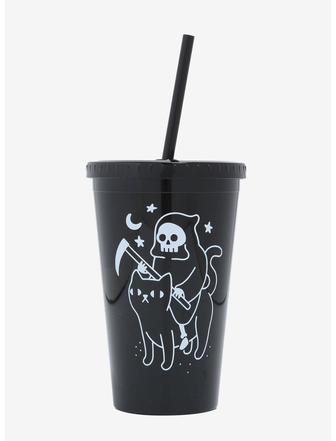Reaper Skeleton Cat Black Acrylic Travel Cup, , hi-res