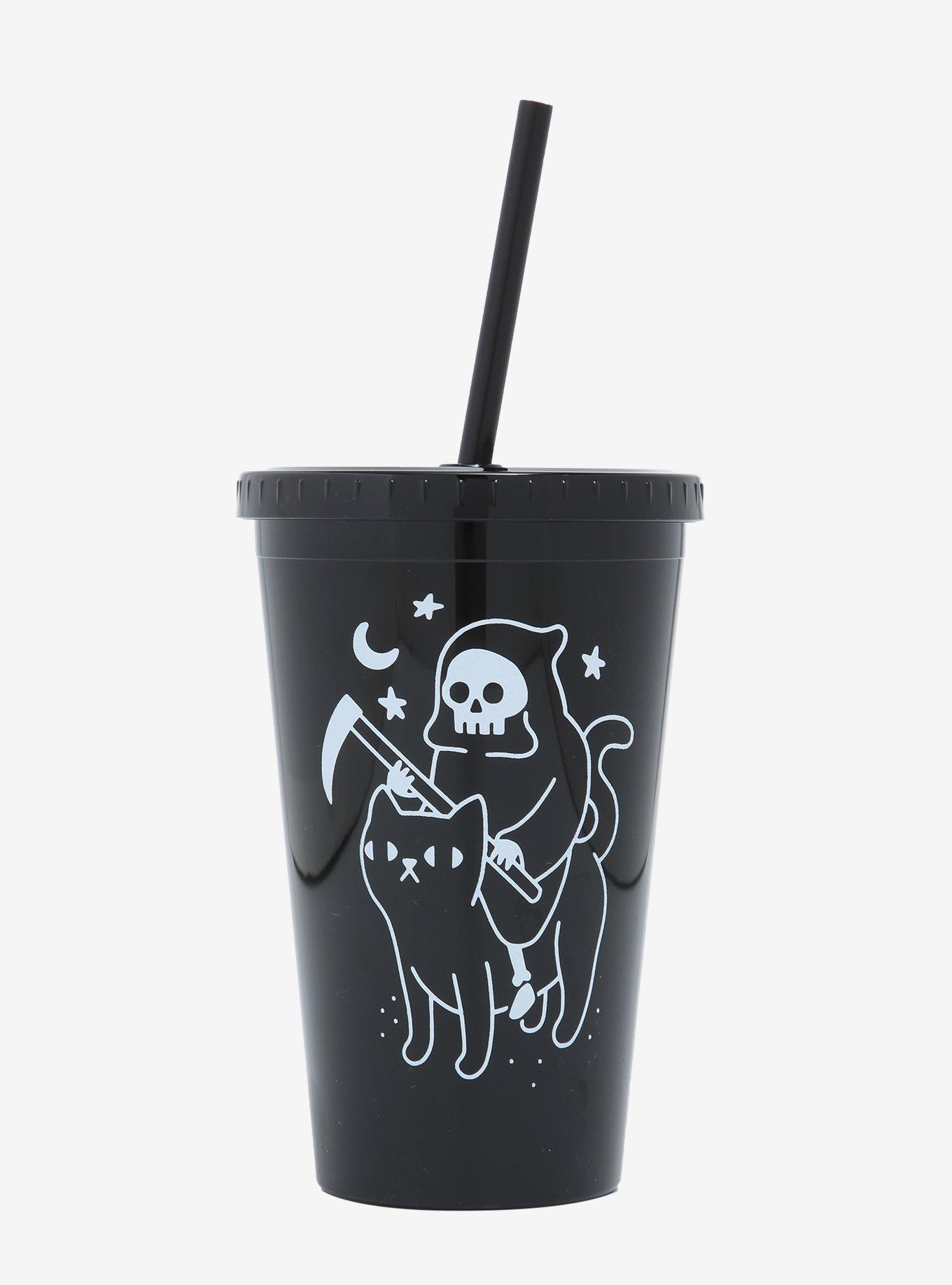 Reaper Skeleton Cat Black Acrylic Travel Cup | Hot Topic