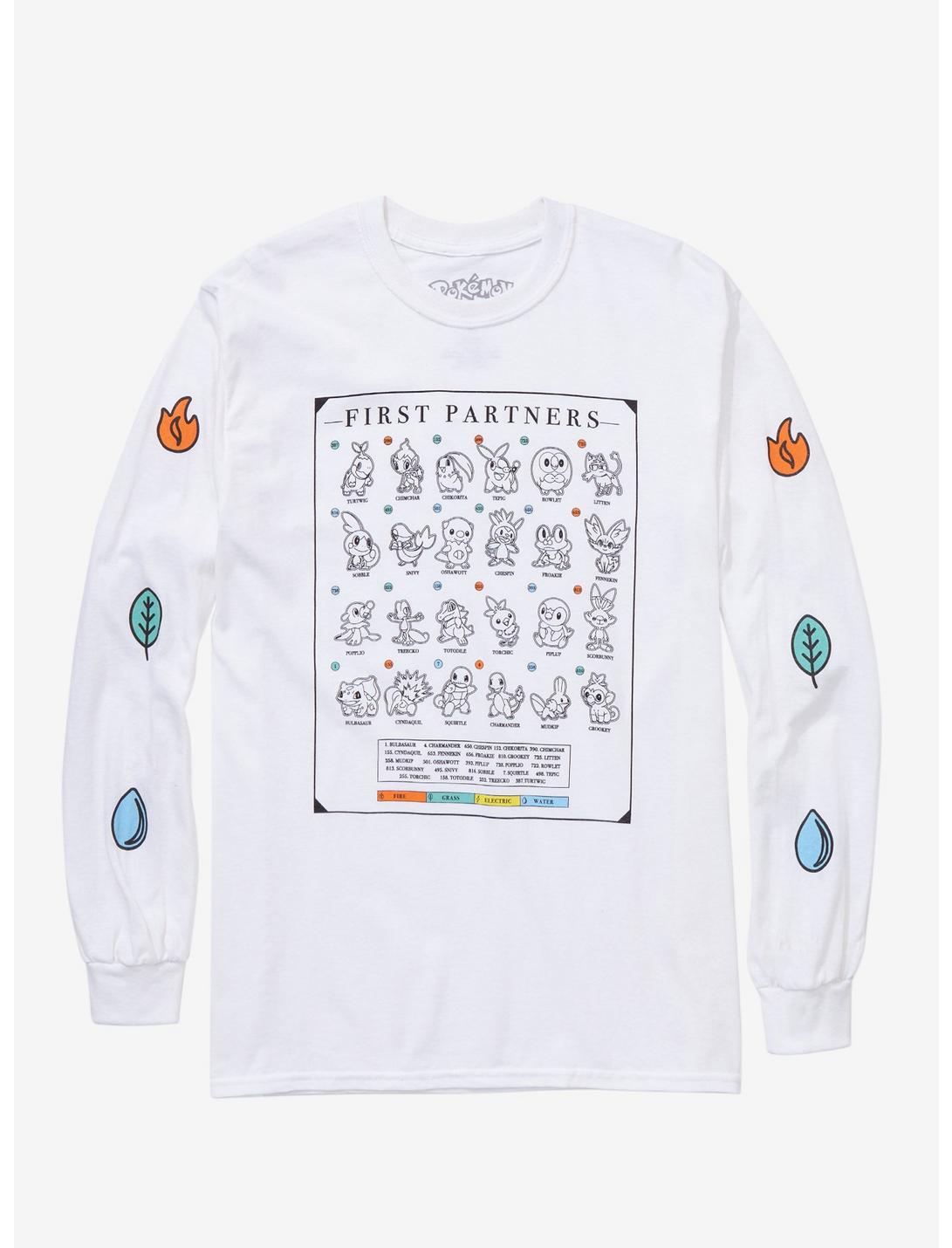 Pokémon Starters Chart Long Sleeve T-Shirt - BoxLunch Exclusive, OFF WHITE, hi-res