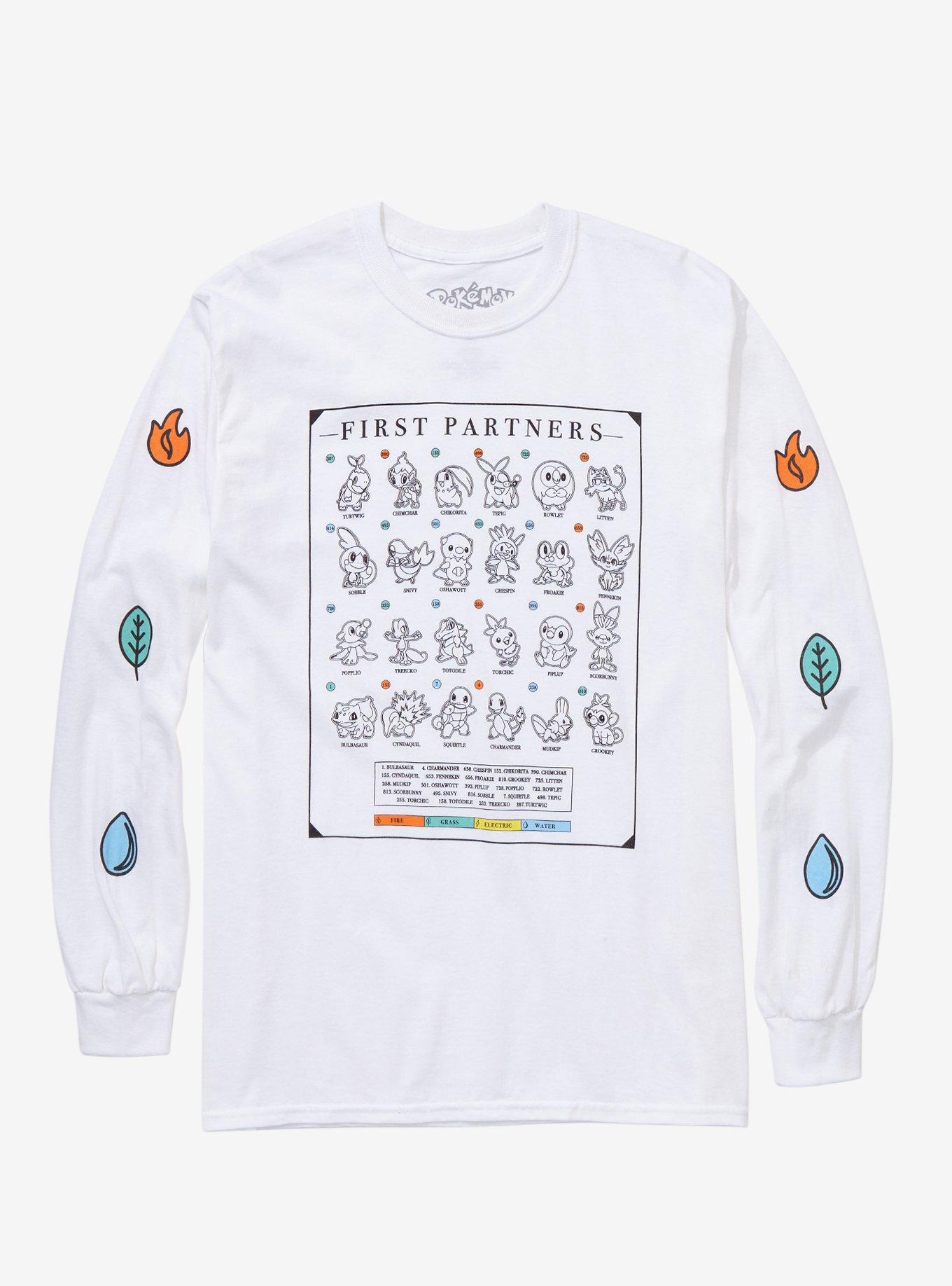 Pok&eacute;mon Starters Chart Long Sleeve T-Shirt - BoxLunch Exclusive, OFF WHITE, hi-res