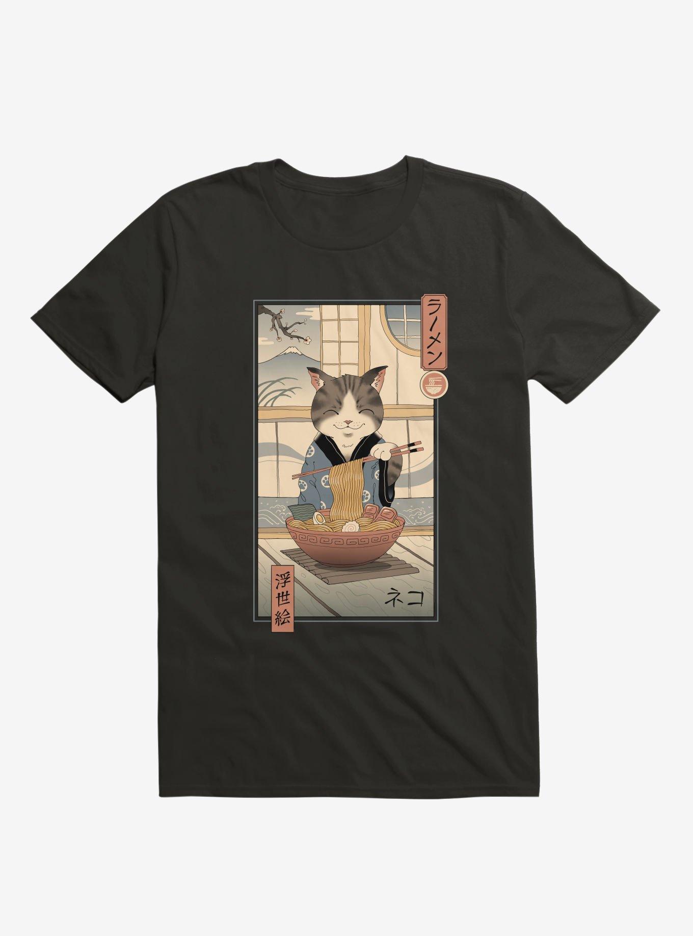 Neko Ramen Ukiyo-E T-Shirt, BLACK, hi-res